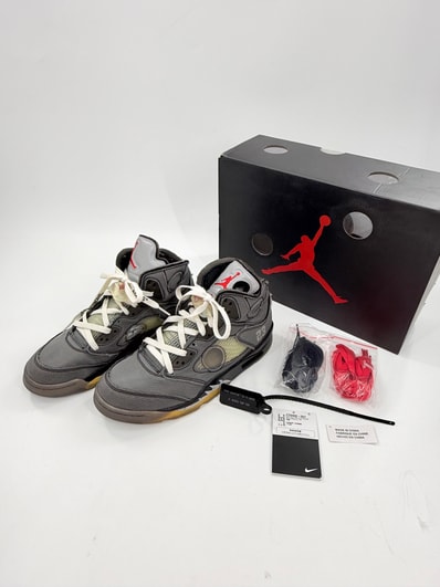 Off-White × Nike Air Jordan 5 "Black/Muslin/Fire Red"