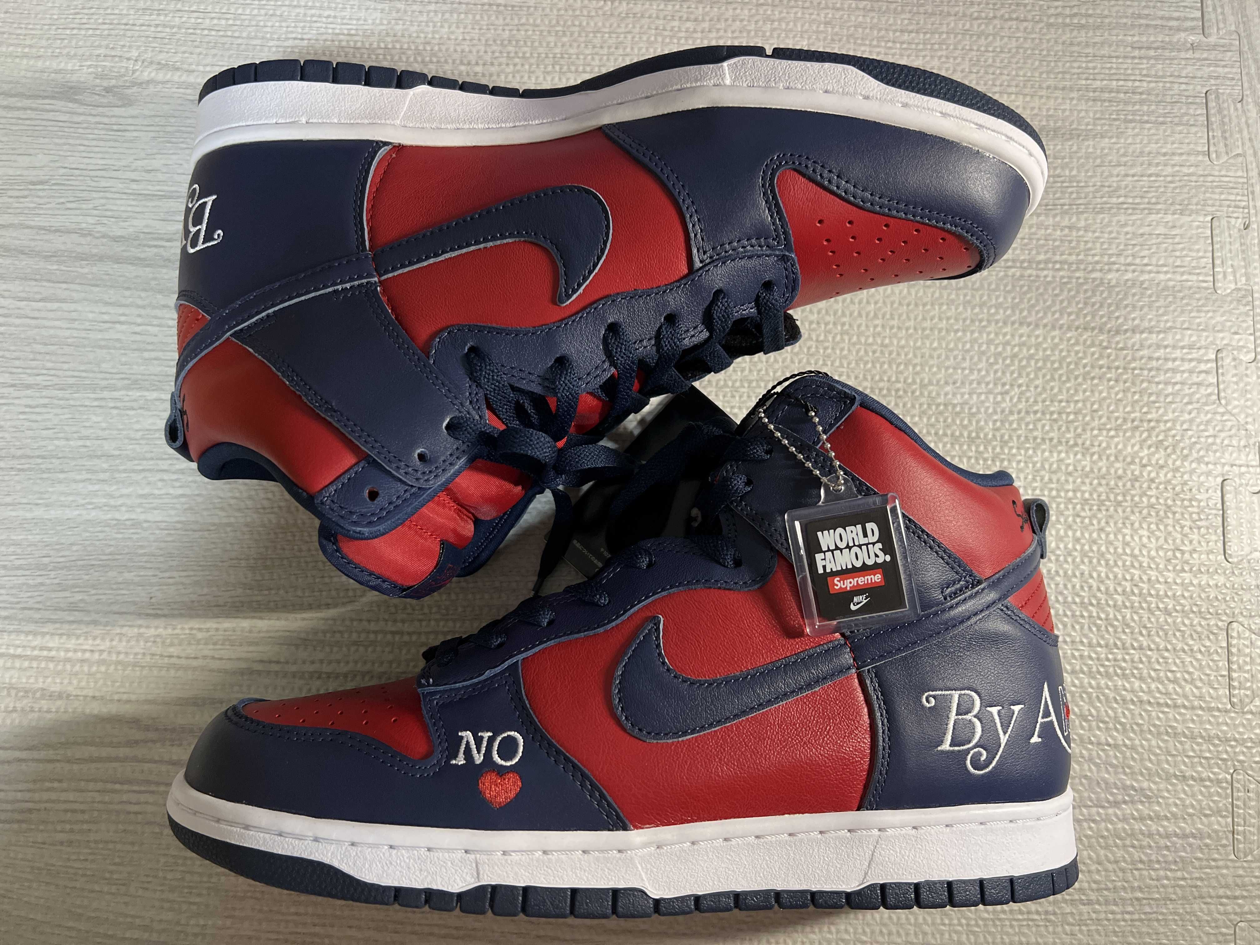 Supreme × Nike SB Dunk High By Any Means "Red/Navy-White"
