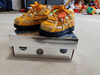 Off-White × Nike TD Air Rubber Dunk "University Gold"