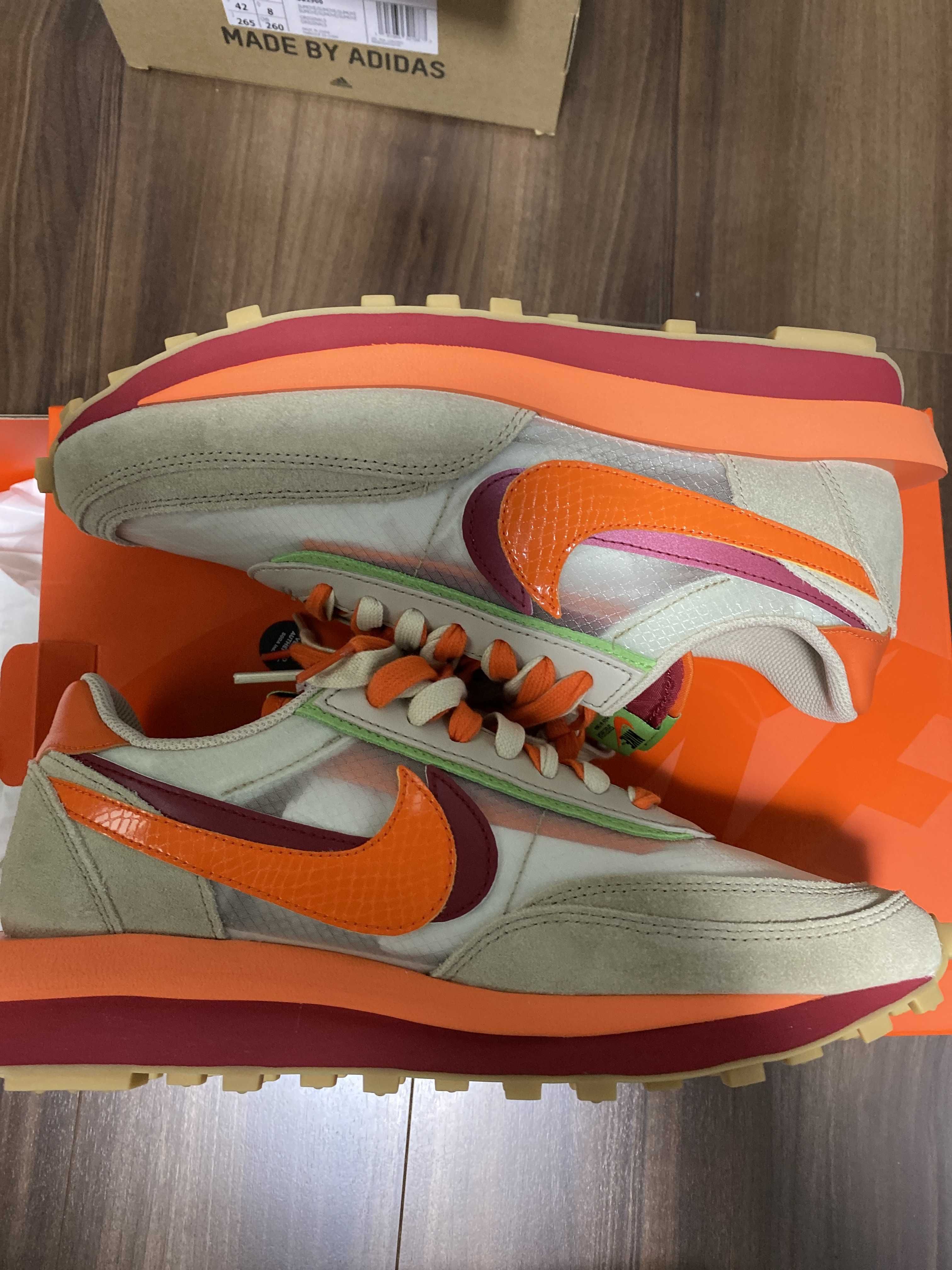 CLOT × Sacai × Nike LD Waffle "Orange Blaze"