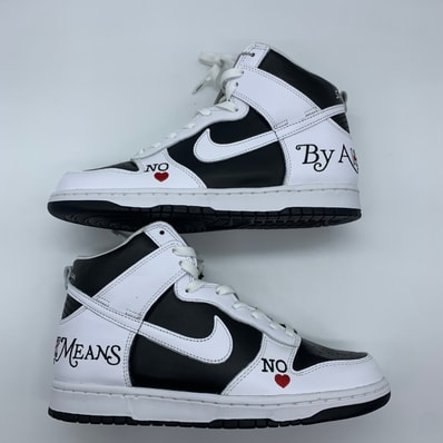 Supreme × Nike SB Dunk High By Any Means "White Black"
