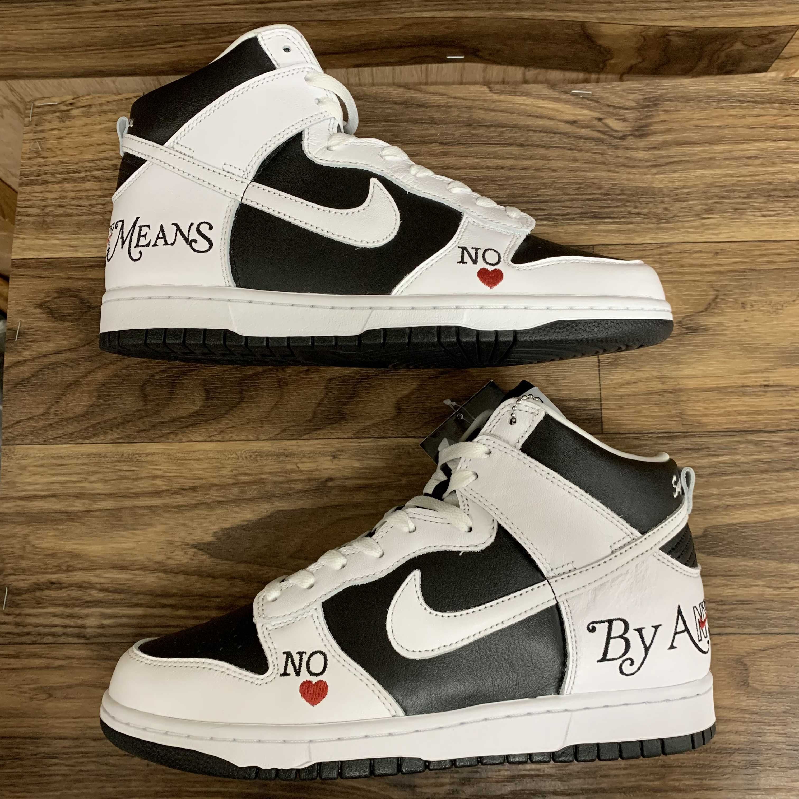 Supreme × Nike SB Dunk High By Any Means "White Black"