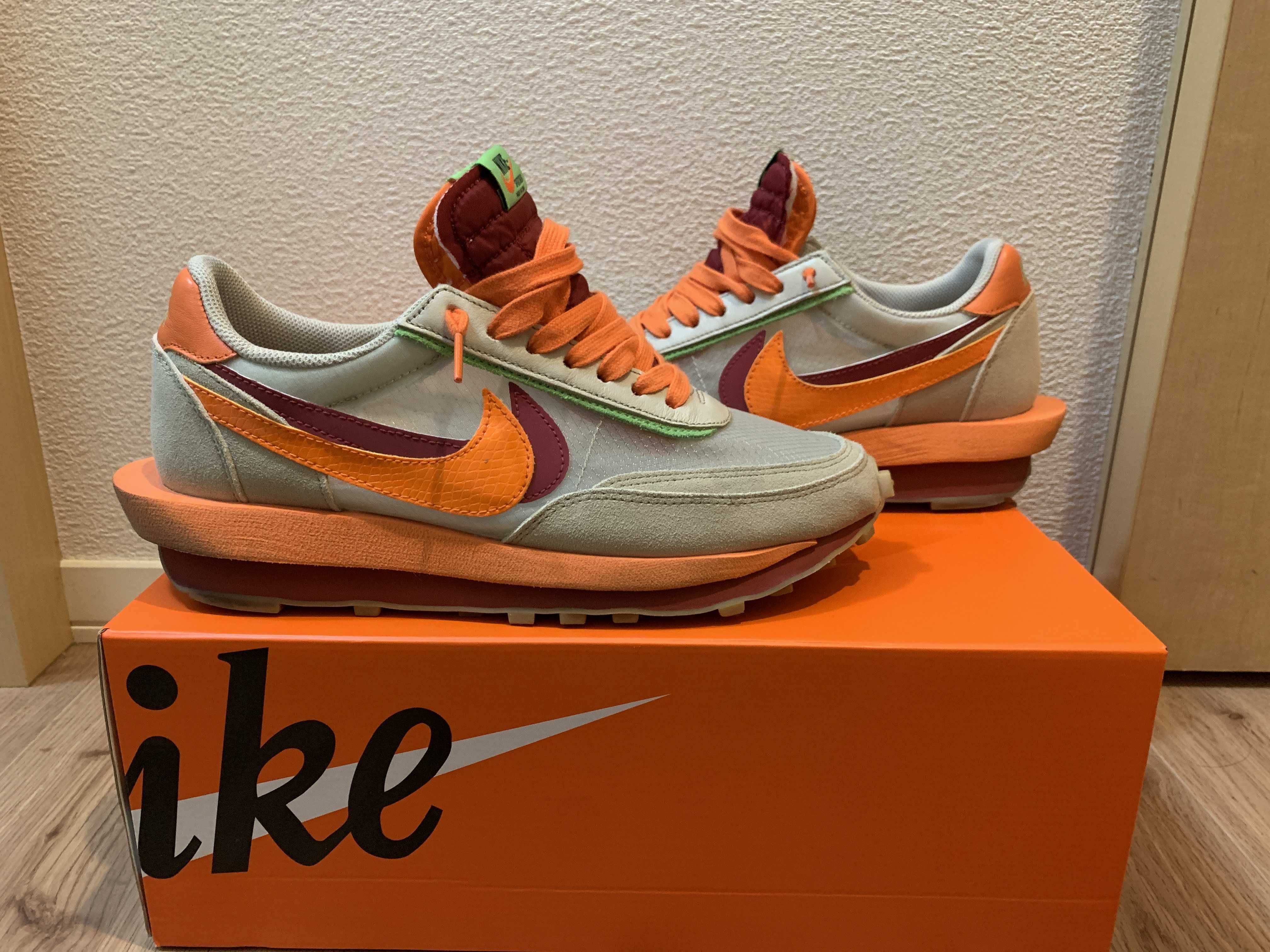 CLOT × Sacai × Nike LD Waffle "Orange Blaze"