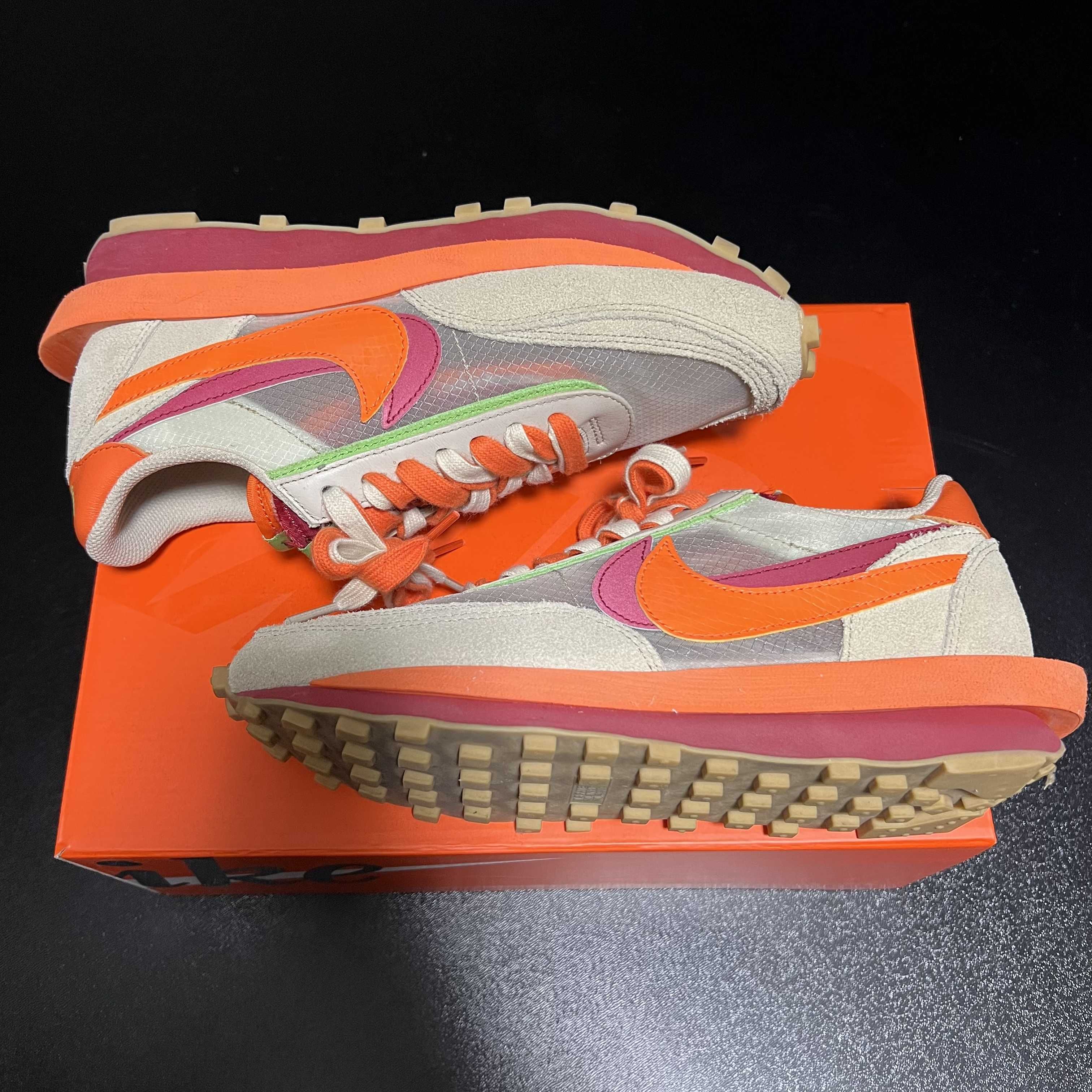 CLOT × Sacai × Nike LD Waffle "Orange Blaze"