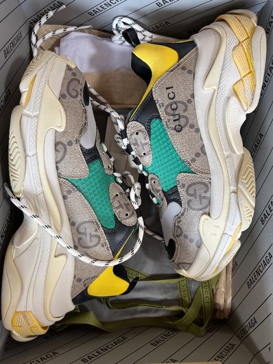GUCCI × Balenciaga The Hacker Project Triple S "Beige/Green/Yellow"