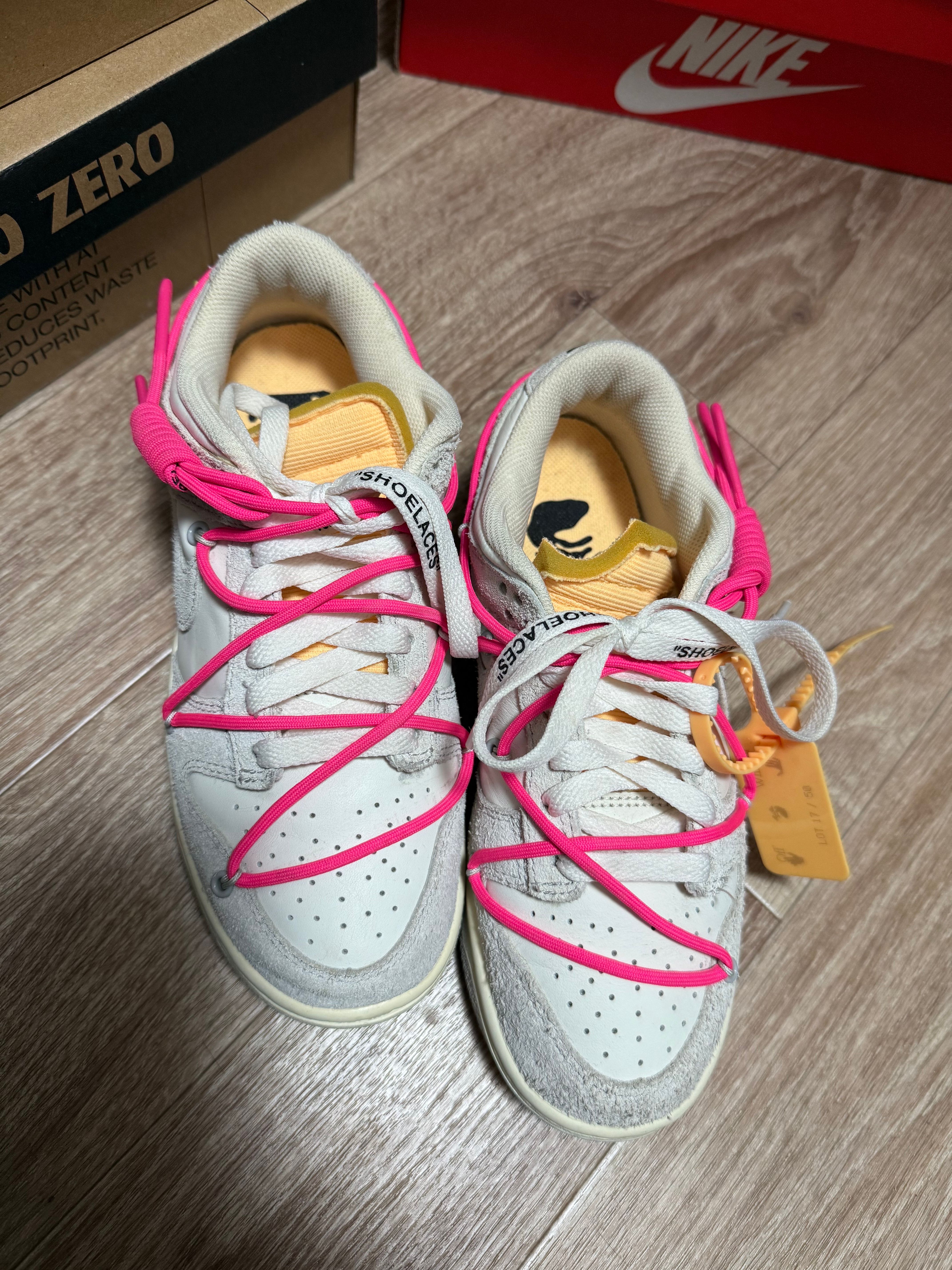 Off-White × Nike Dunk Low "Sail/Neutral Gray/Hyper Pink"