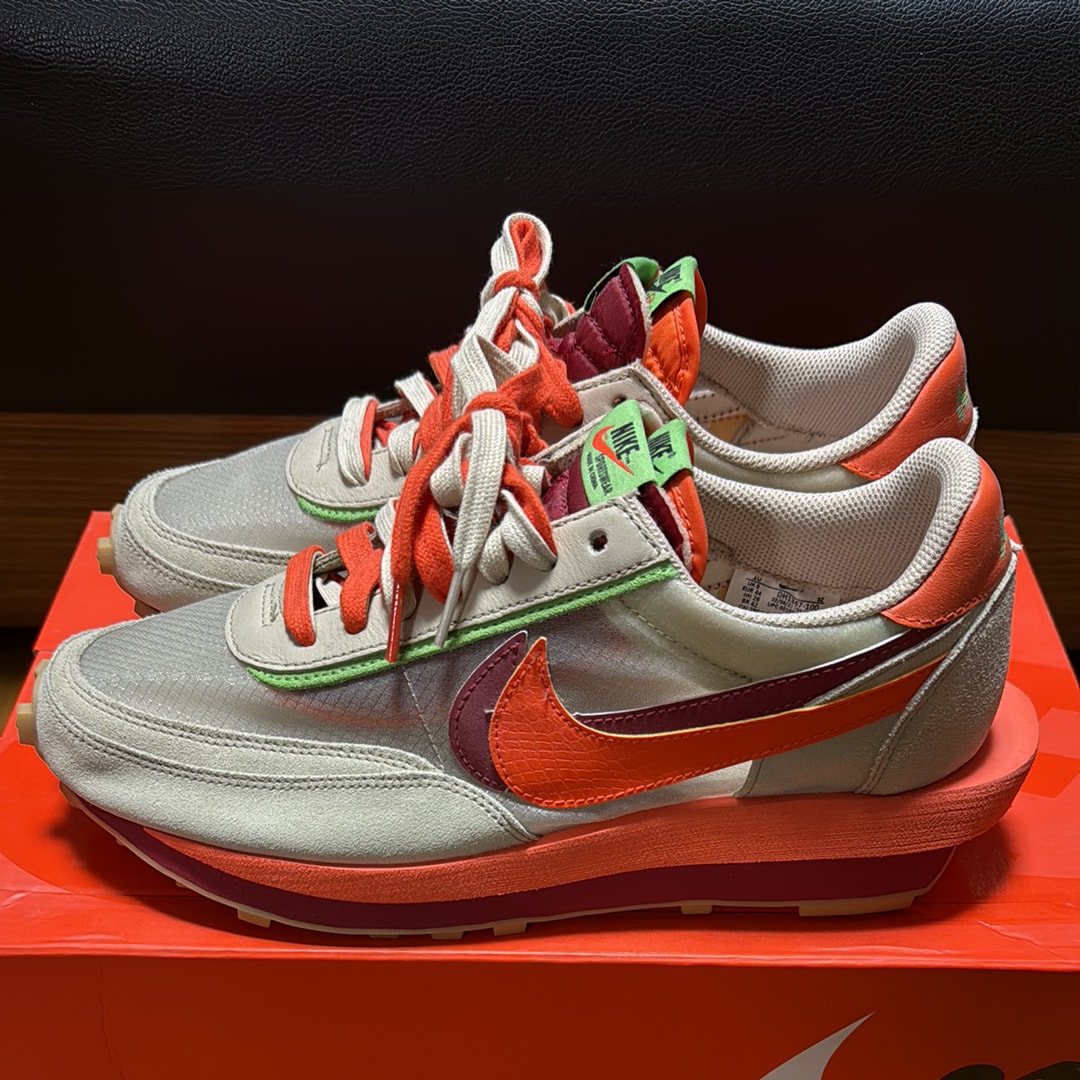 CLOT × Sacai × Nike LD Waffle "Orange Blaze"