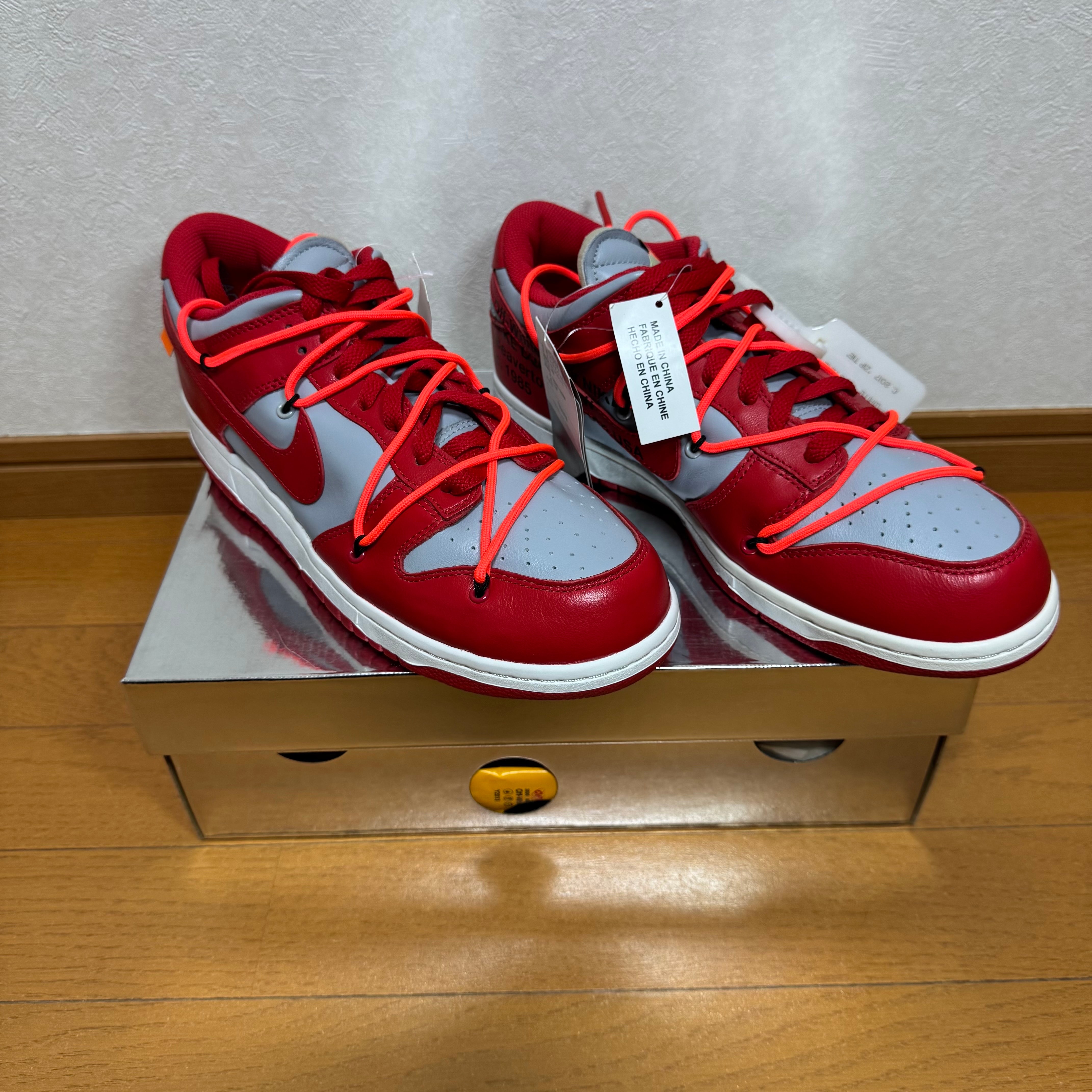 Off-White × Nike Dunk Low "University Red/Wolf Grey"