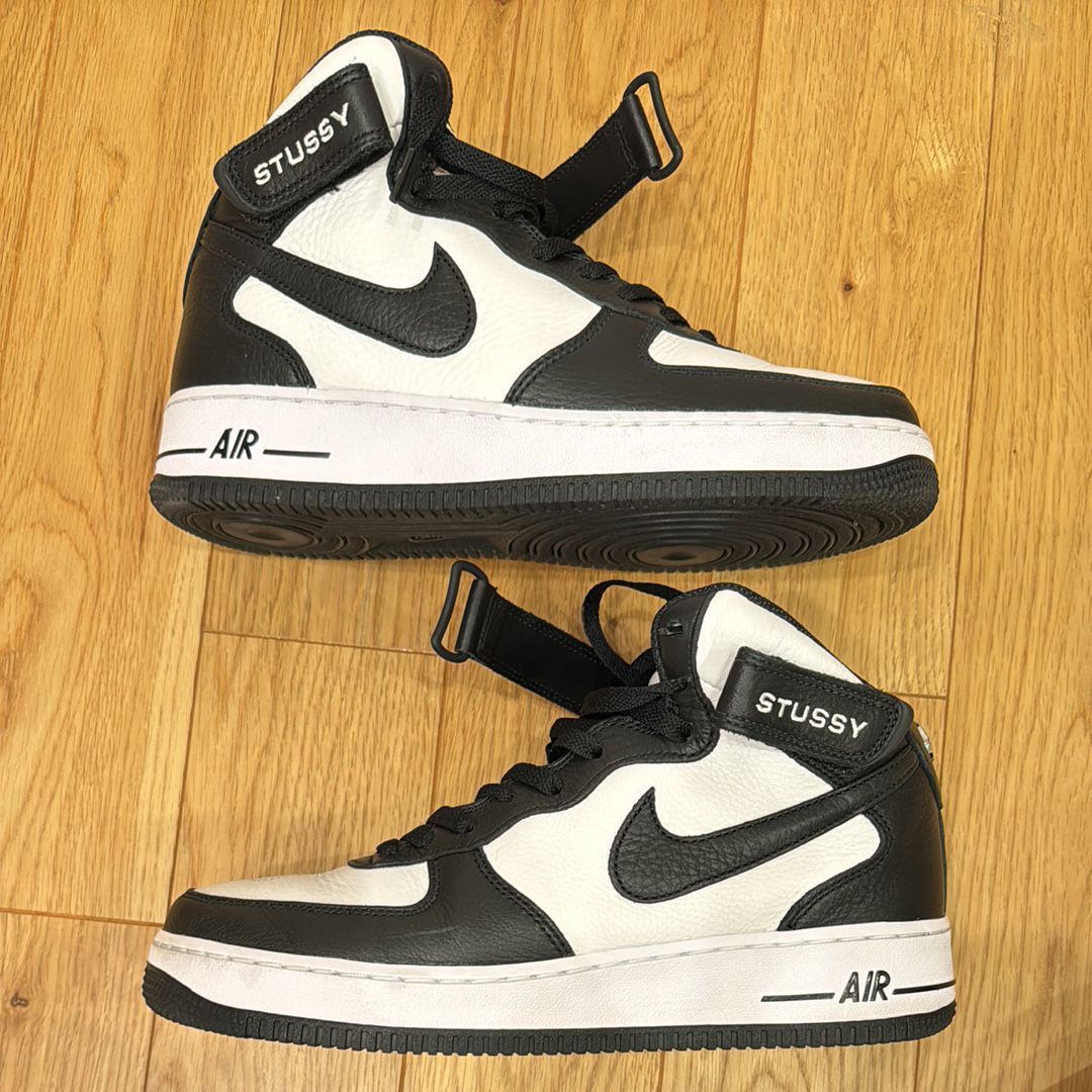 Stussy × Nike Air Force 1 Mid "Black and Light Bone"