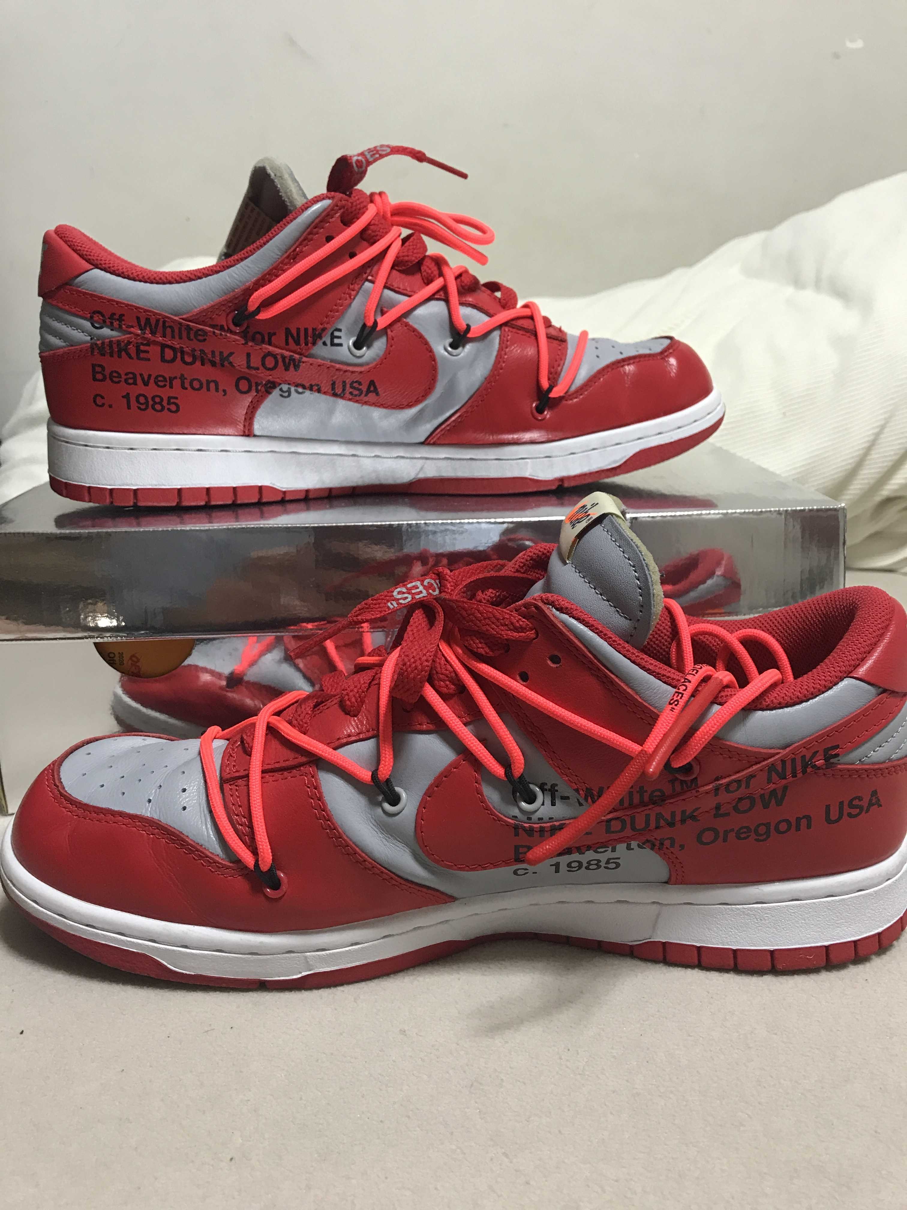 Off-White × Nike Dunk Low "University Red/Wolf Grey"