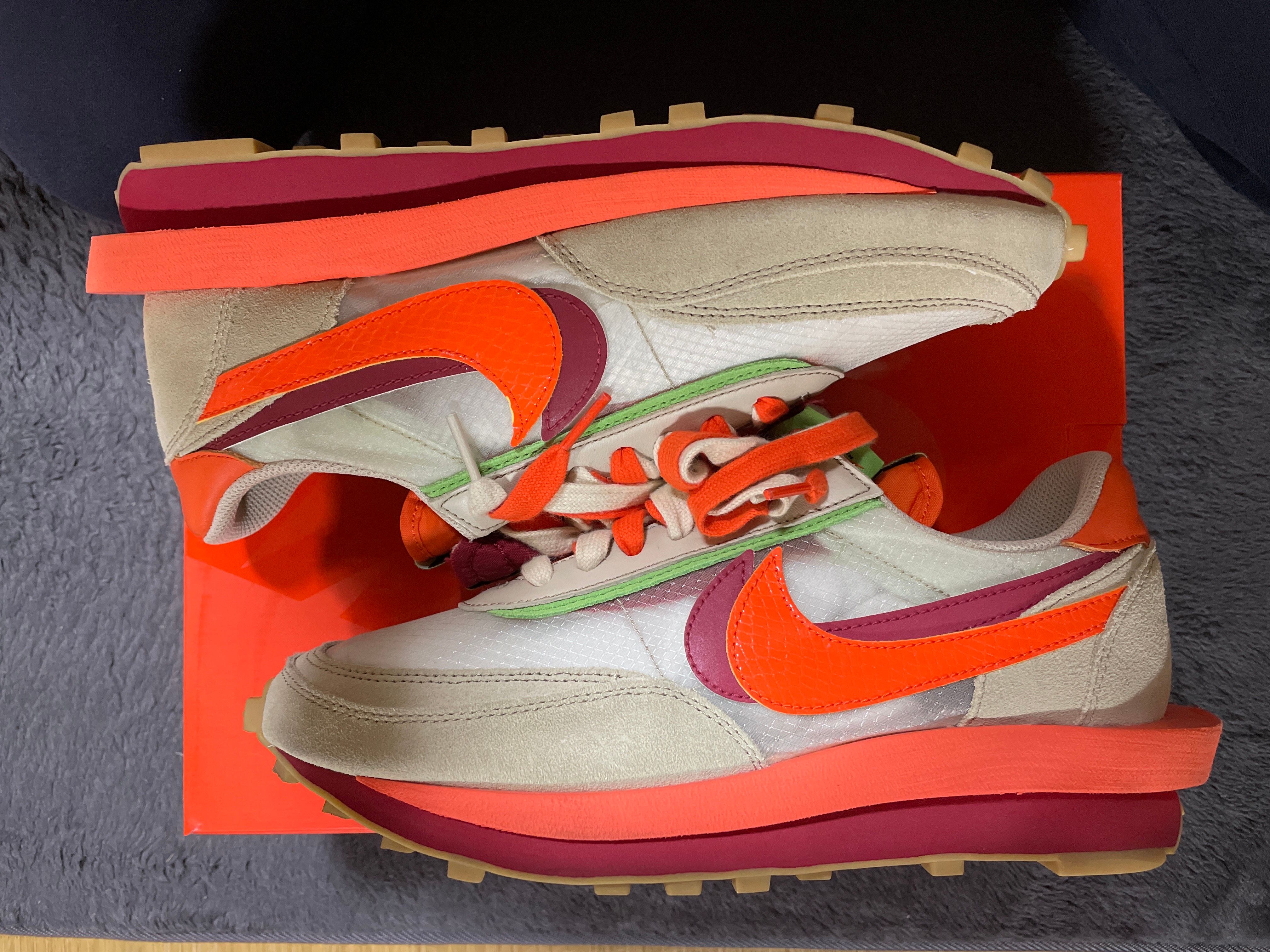 CLOT × Sacai × Nike LD Waffle "Orange Blaze"
