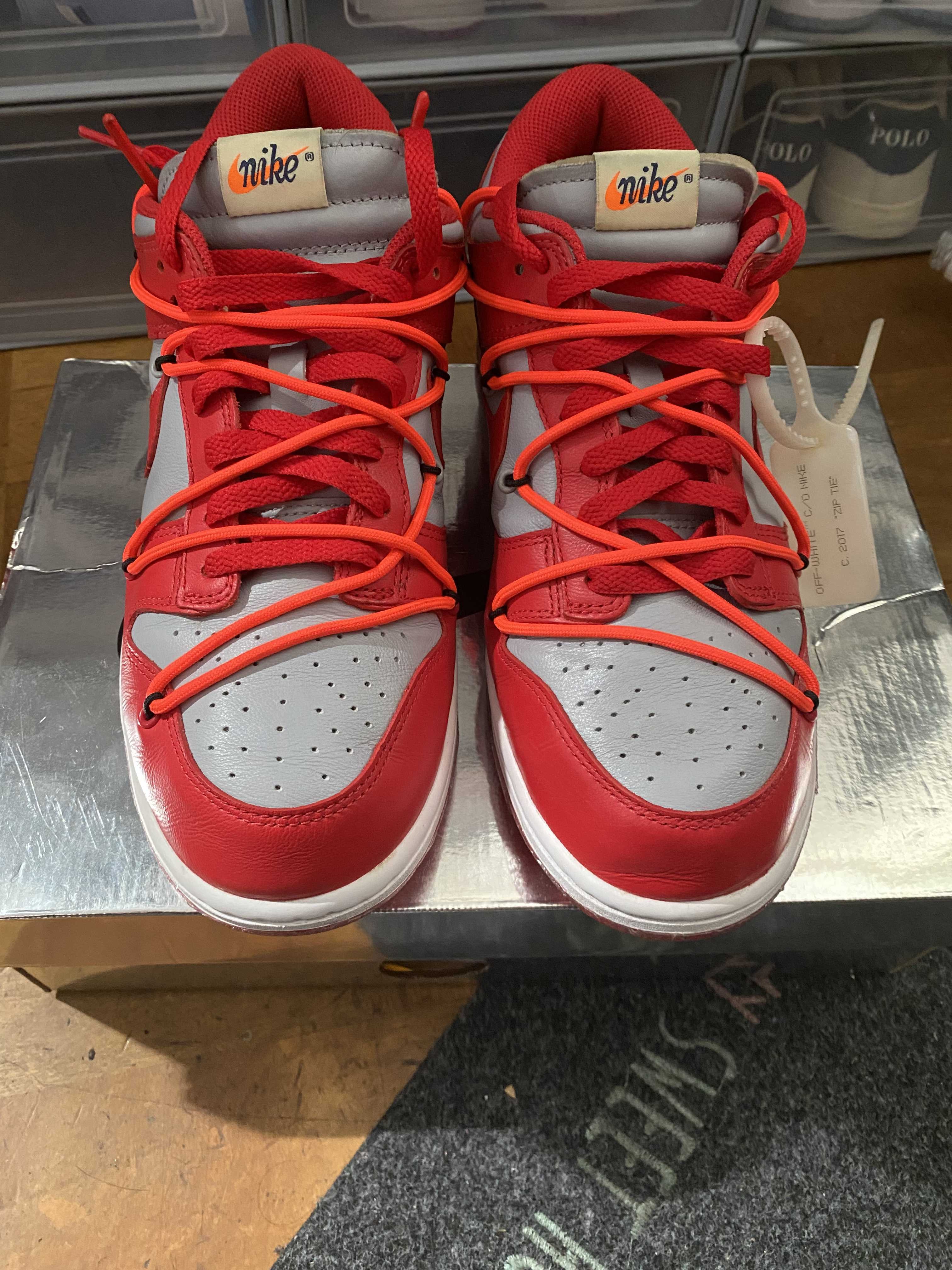 Off-White × Nike Dunk Low "University Red/Wolf Grey"