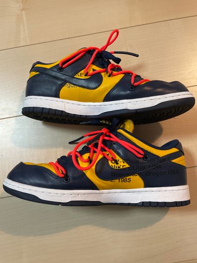 Off-White × Nike Dunk Low LTHR "University Gold/Midnight Navy/White"
