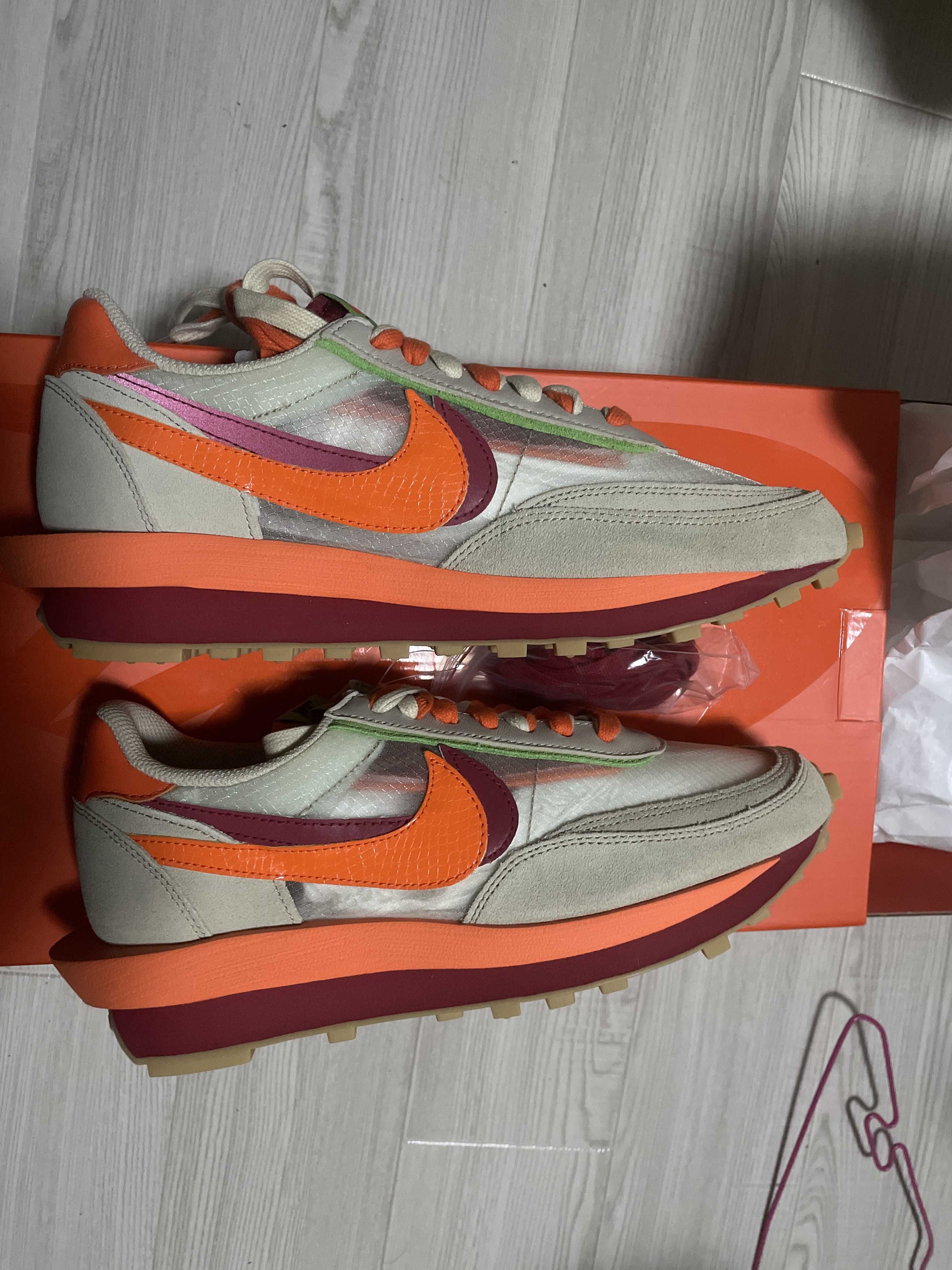 CLOT × Sacai × Nike LD Waffle "Orange Blaze"