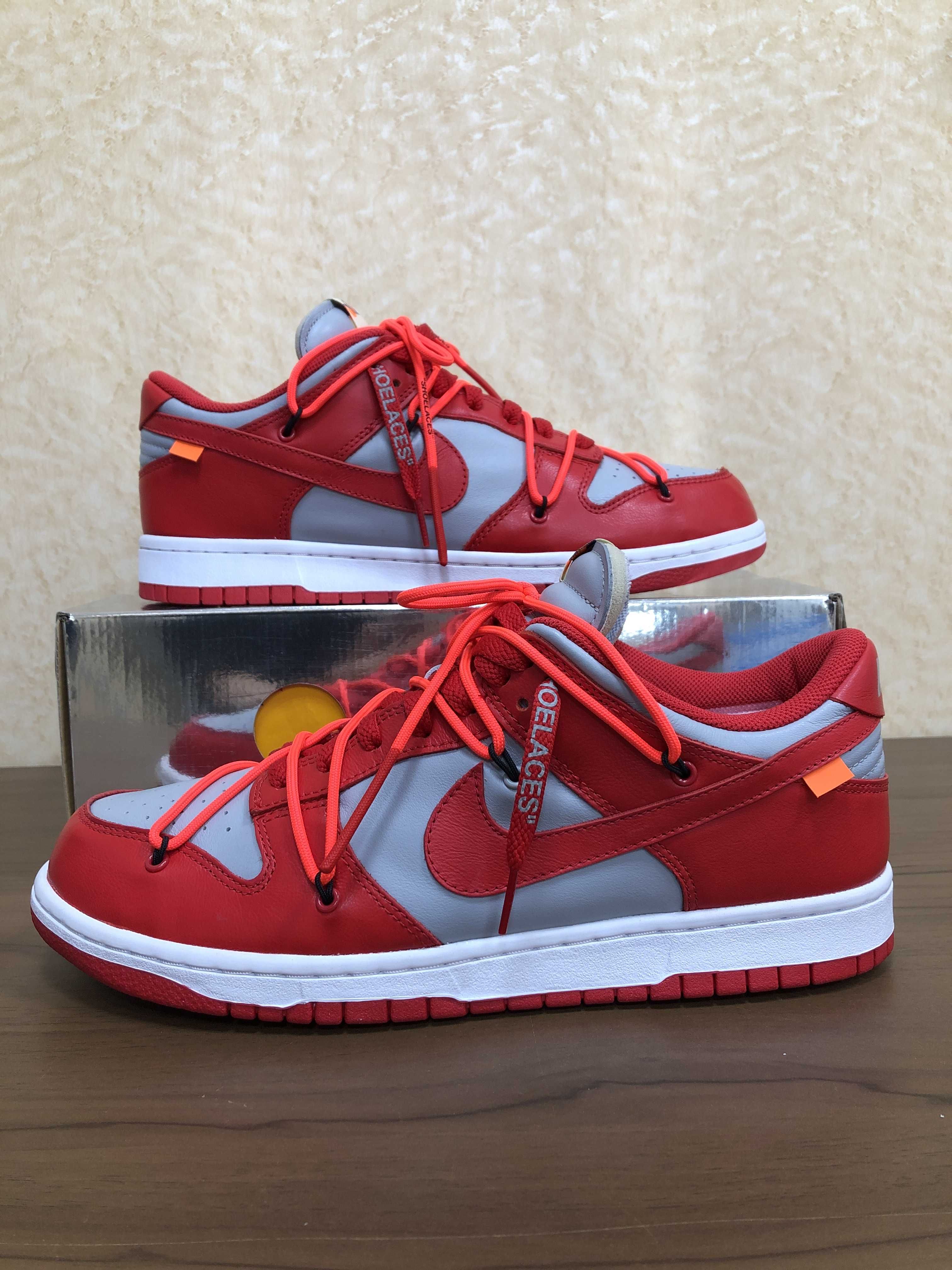 Off-White × Nike Dunk Low "University Red/Wolf Grey"
