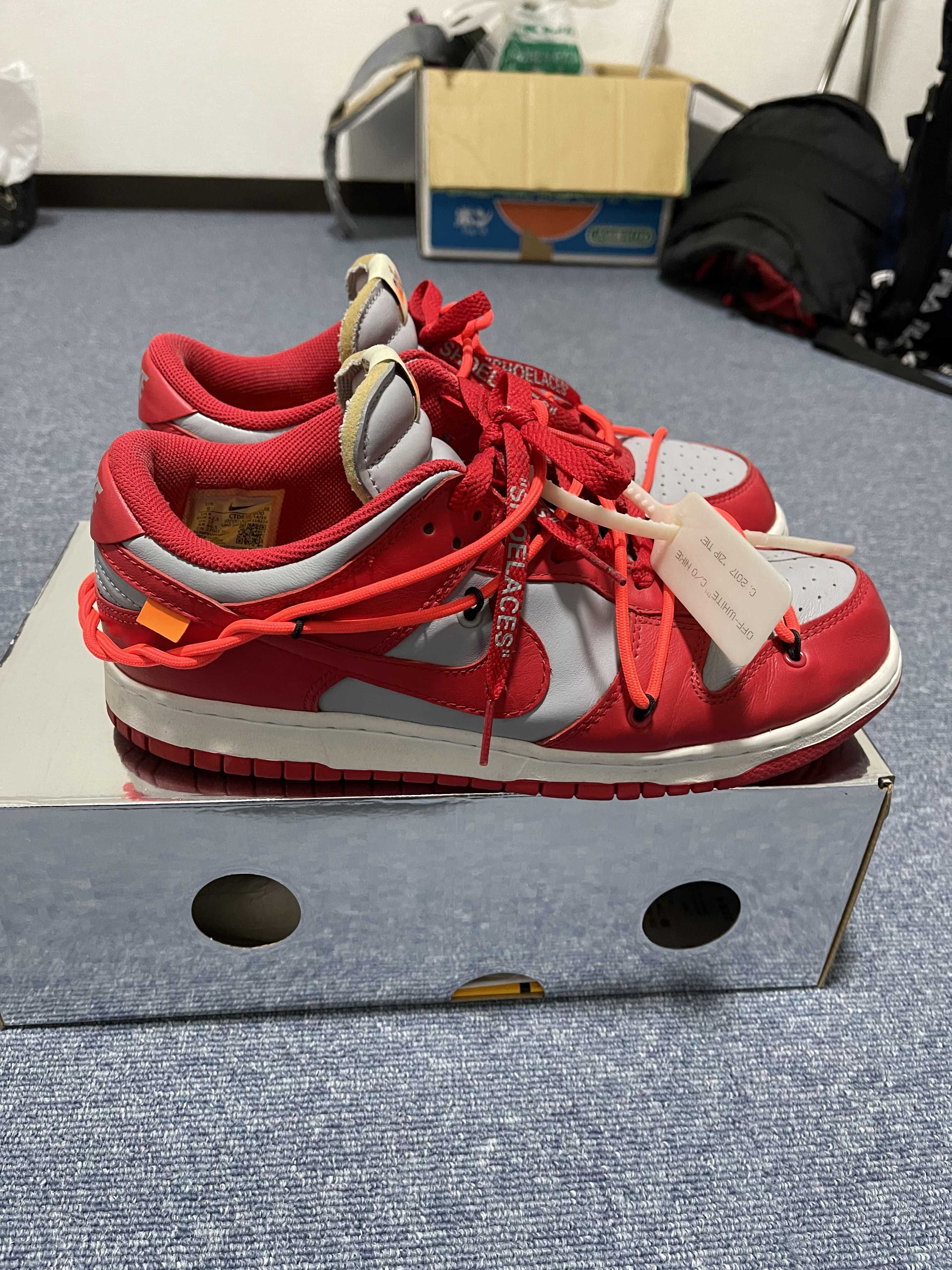 Off-White × Nike Dunk Low "University Red/Wolf Grey"