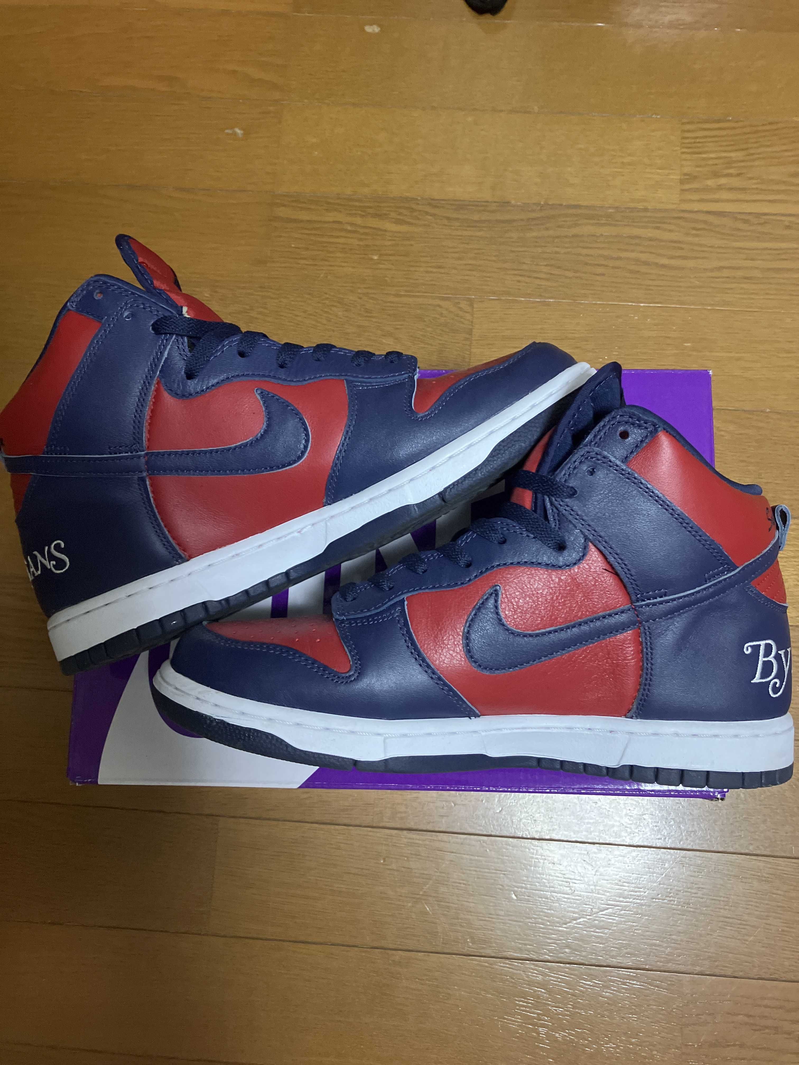 Supreme × Nike SB Dunk High By Any Means "Red/Navy-White"