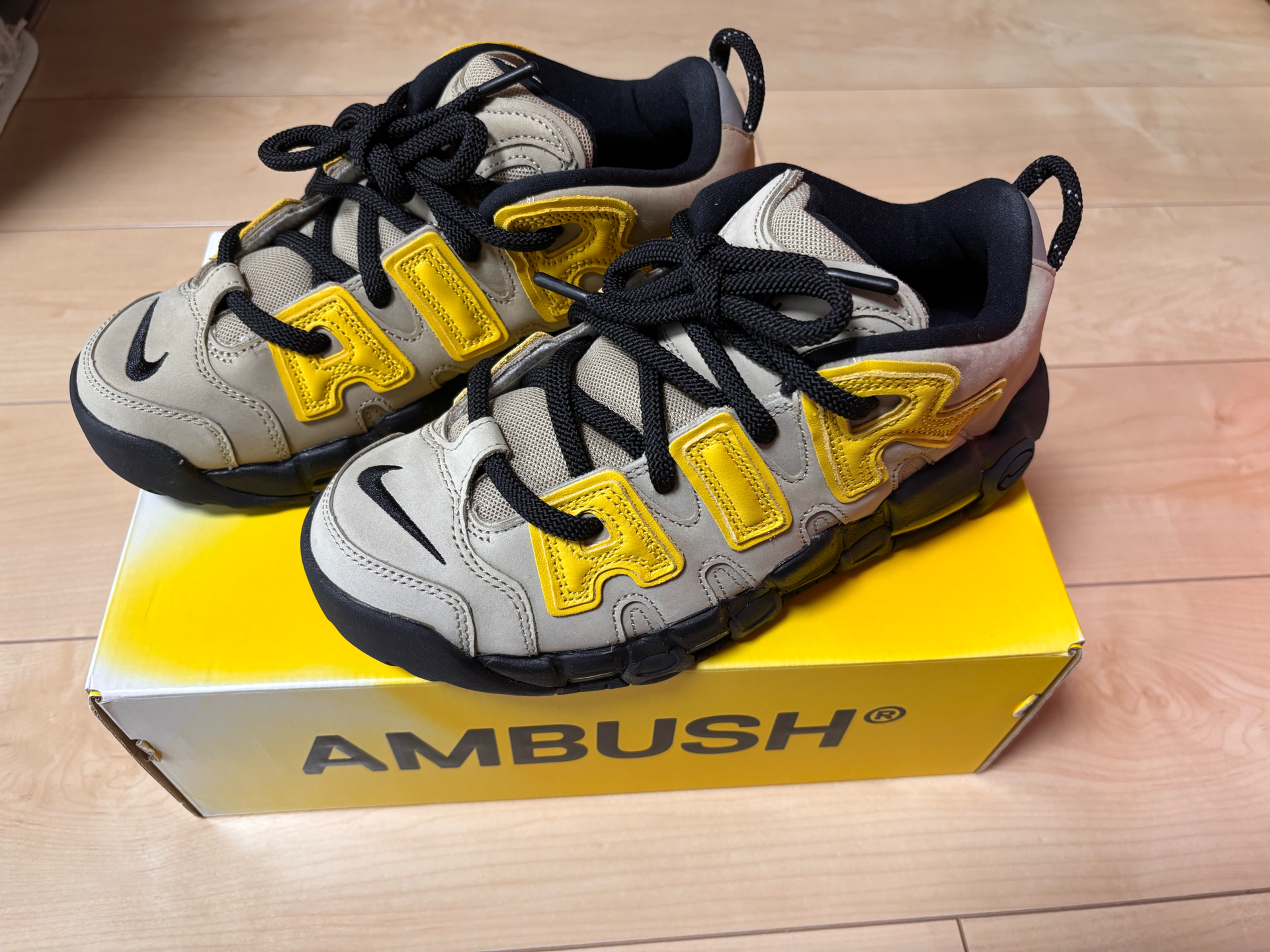 AMBUSH × Nike Air More Uptempo Low "Vivid Sulfur and Limestone"