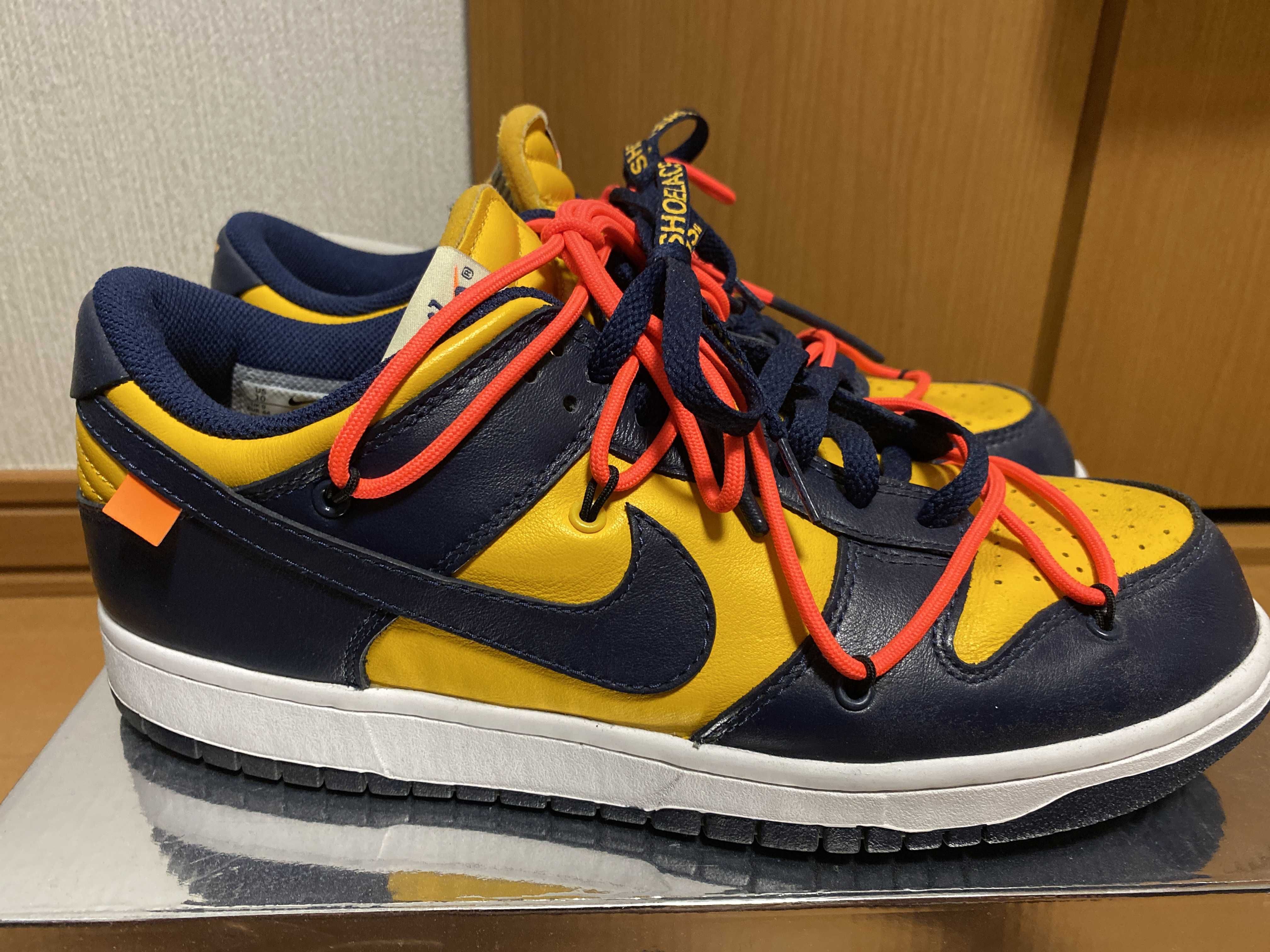 Off-White × Nike Dunk Low  LTHR "University Gold/Midnight Navy/White"
