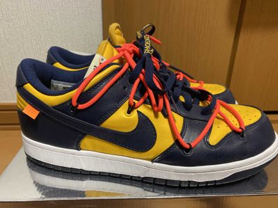 Off-White × Nike Dunk Low LTHR "University Gold/Midnight Navy/White"