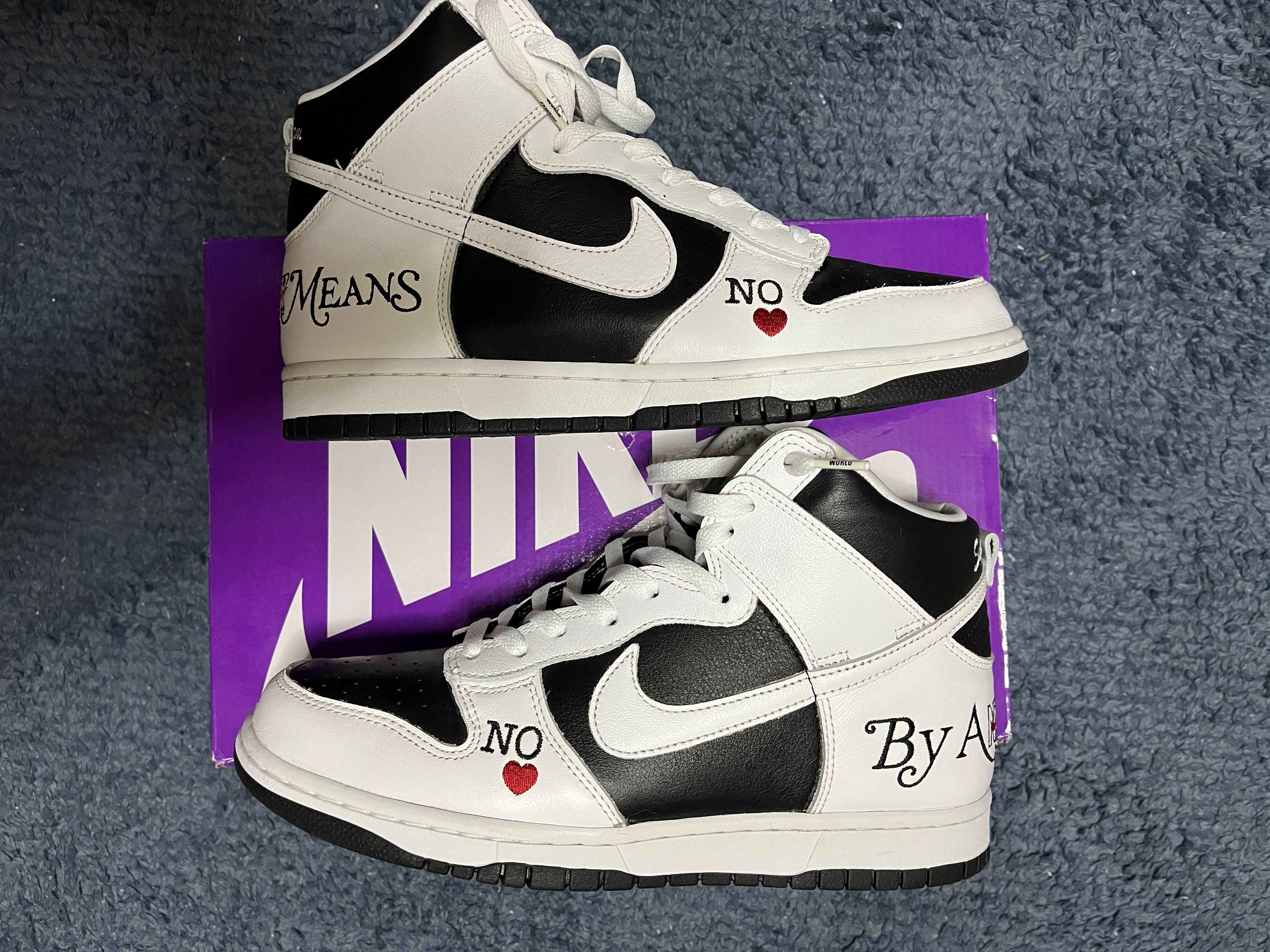 Supreme × Nike SB Dunk High By Any Means "White Black"