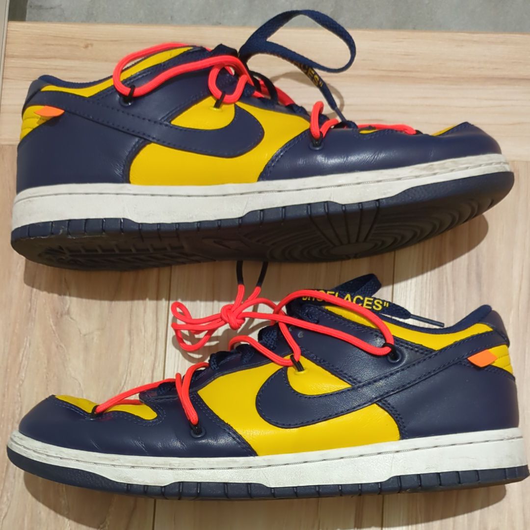 Off-White × Nike Dunk Low  LTHR "University Gold/Midnight Navy/White"