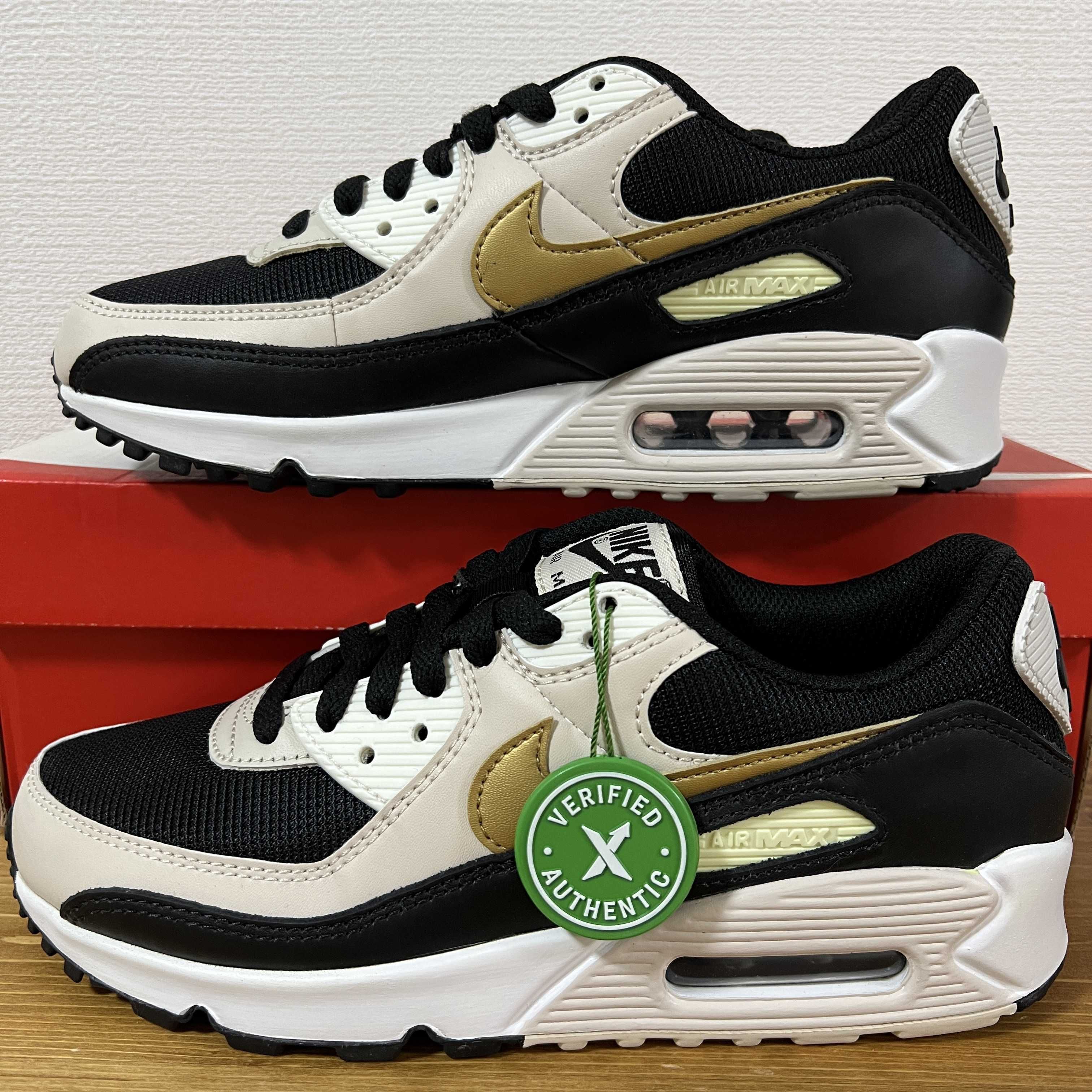 NIKE Women's AIR MAX 90 "BLACK/SUMMIT WHITE/METALLIC GOLD"