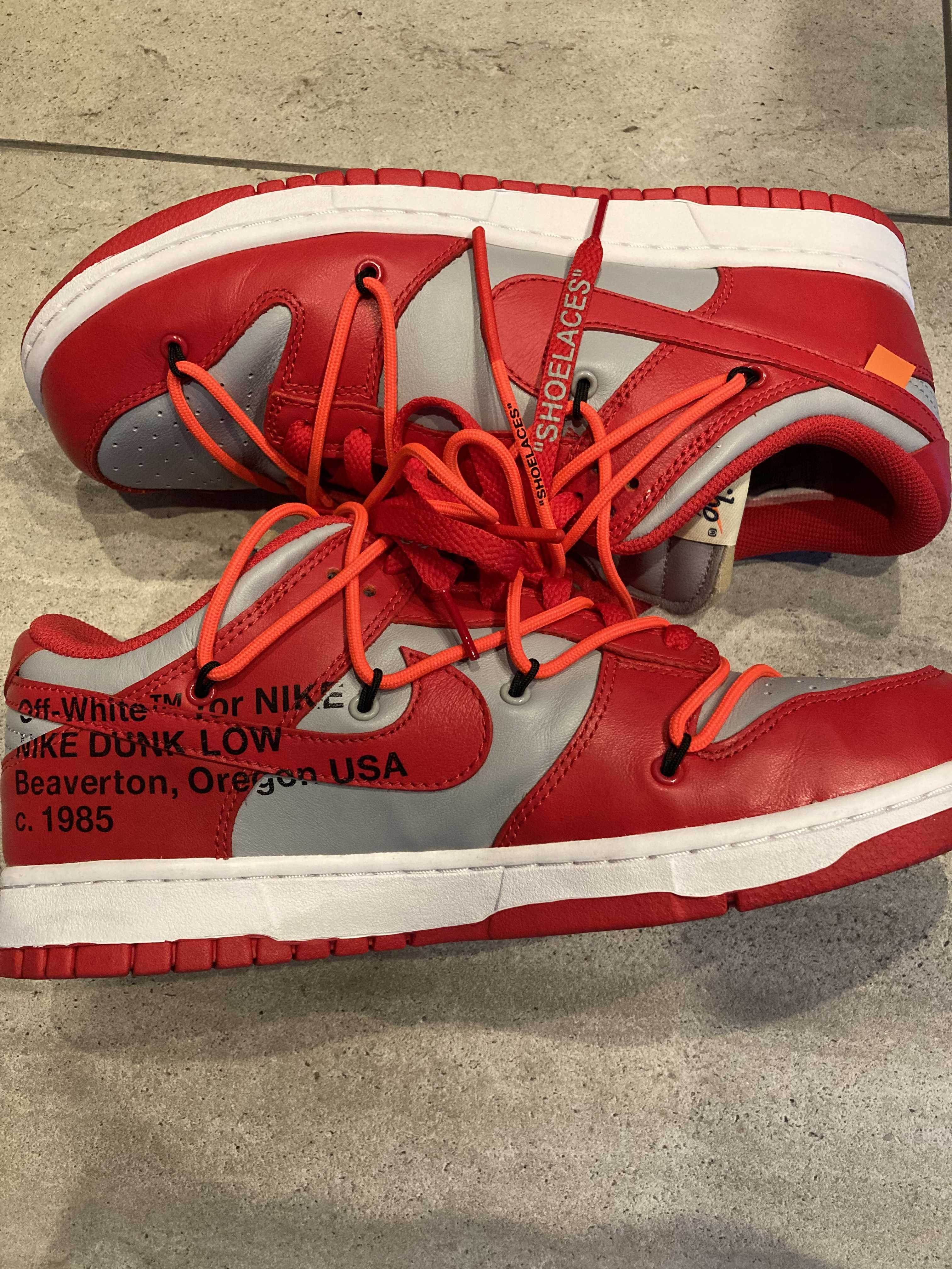 Off-White × Nike Dunk Low "University Red/Wolf Grey"