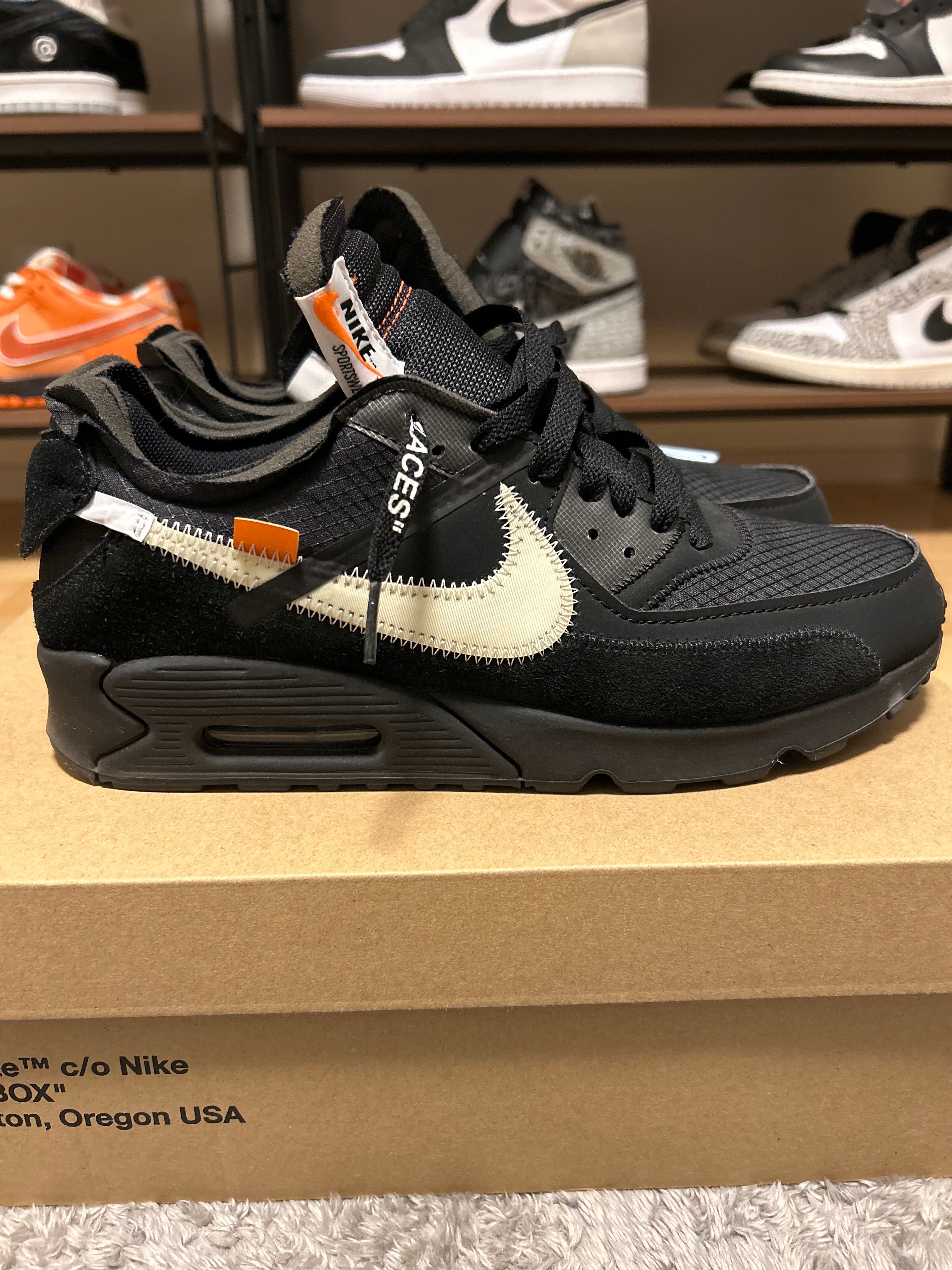 Off-White × Nike Air Max 90 "Black/Black-Cone-White"