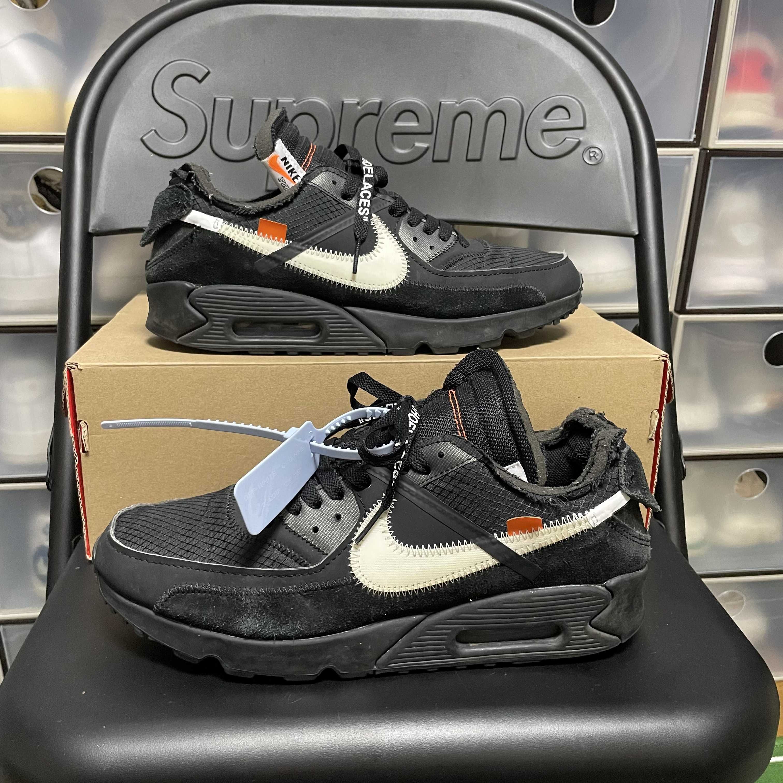 Off-White × Nike Air Max 90 "Black/Black-Cone-White"