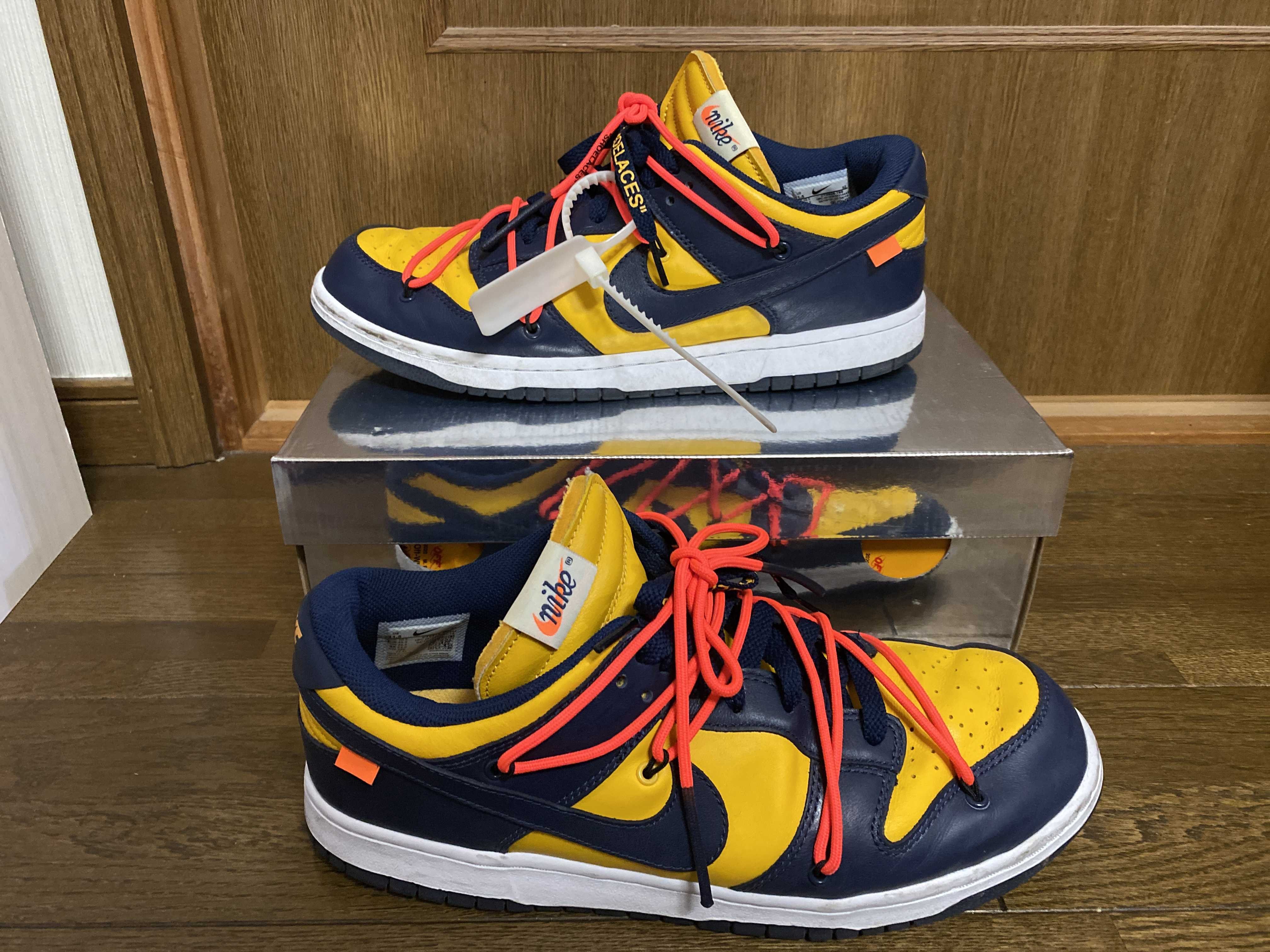 Off-White × Nike Dunk Low LTHR "University Gold/Midnight Navy/White"