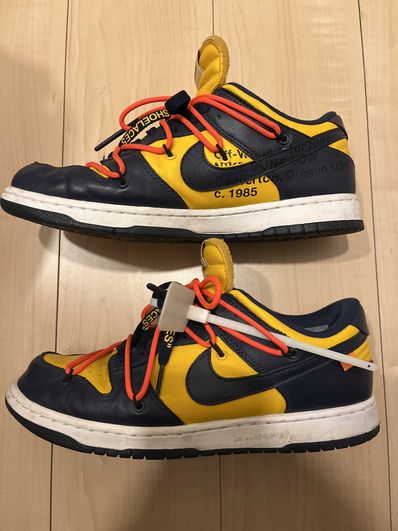 Off-White × Nike Dunk Low LTHR "University Gold/Midnight Navy/White"