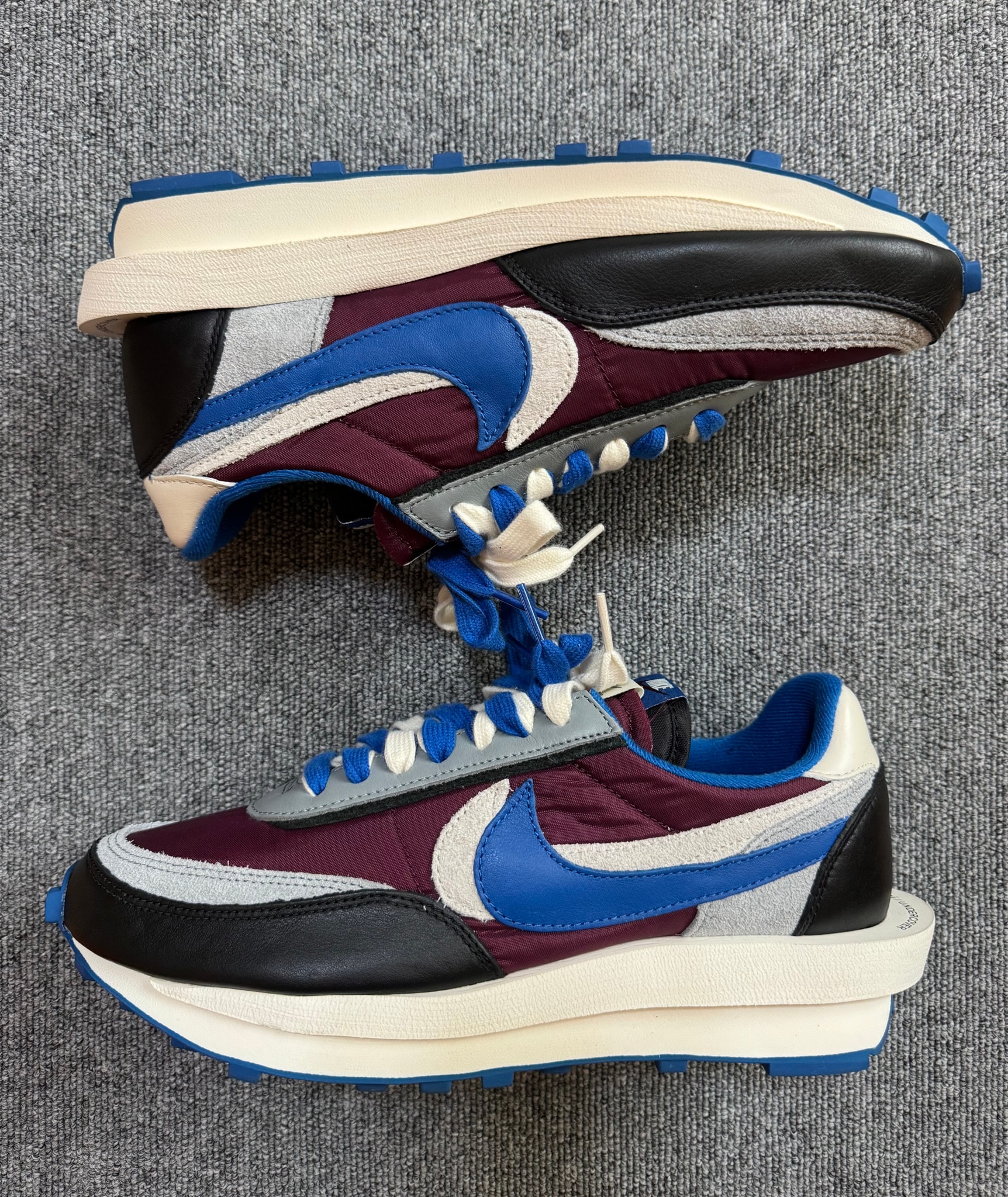 UNDERCOVER × sacai × Nike LD Waffle "Night Maroon/Pale Ivory-Ground Grey-Team Royal"