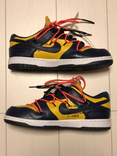 Off-White × Nike Dunk Low LTHR "University Gold/Midnight Navy/White"