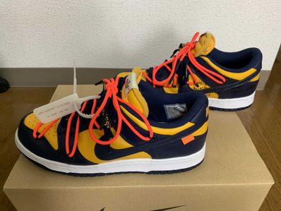 Off-White × Nike Dunk Low LTHR "University Gold/Midnight Navy/White"