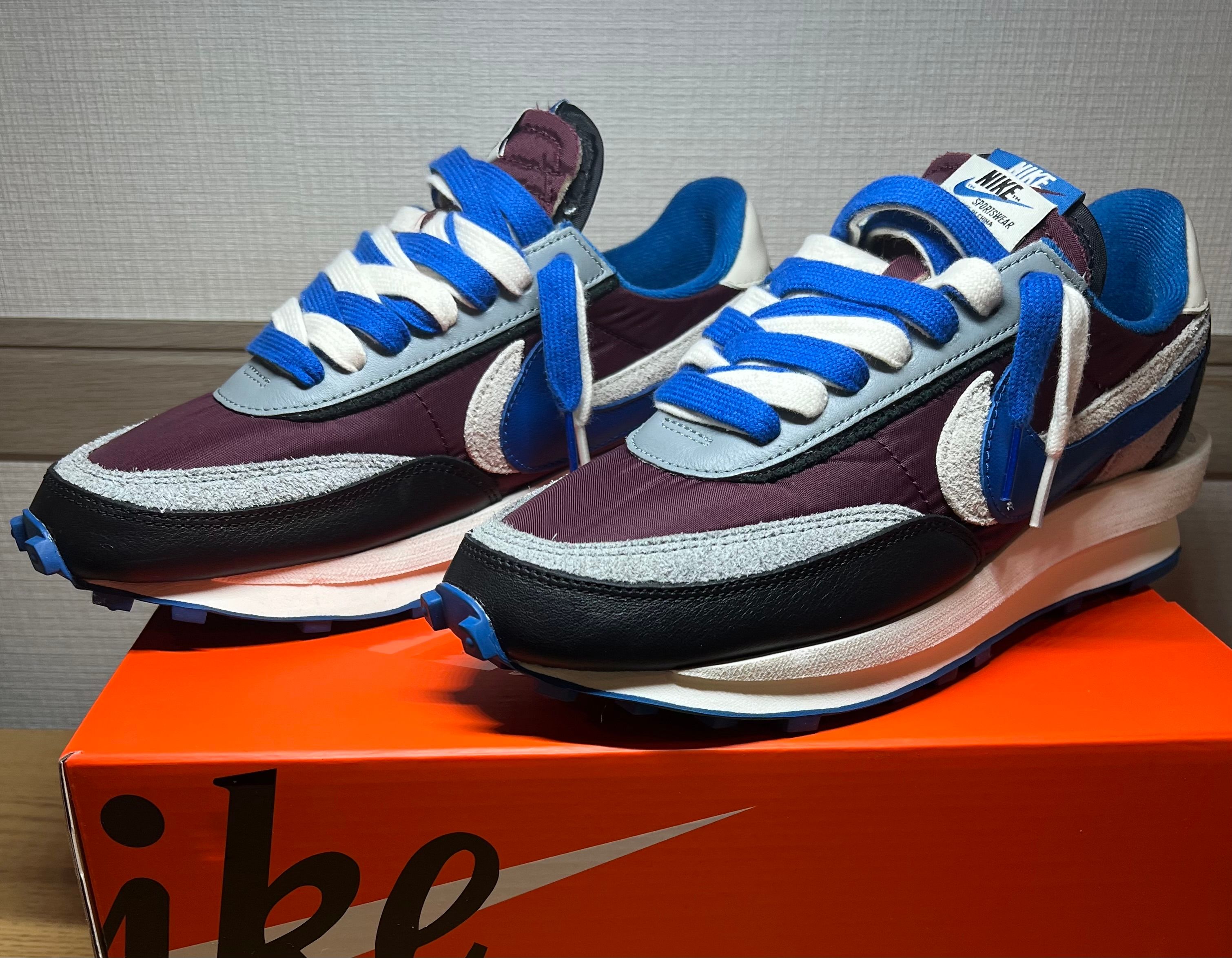 UNDERCOVER × sacai × Nike LD Waffle "Night Maroon/Pale Ivory-Ground Grey-Team Royal"