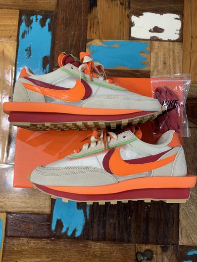 CLOT × Sacai × Nike LD Waffle "Orange Blaze"