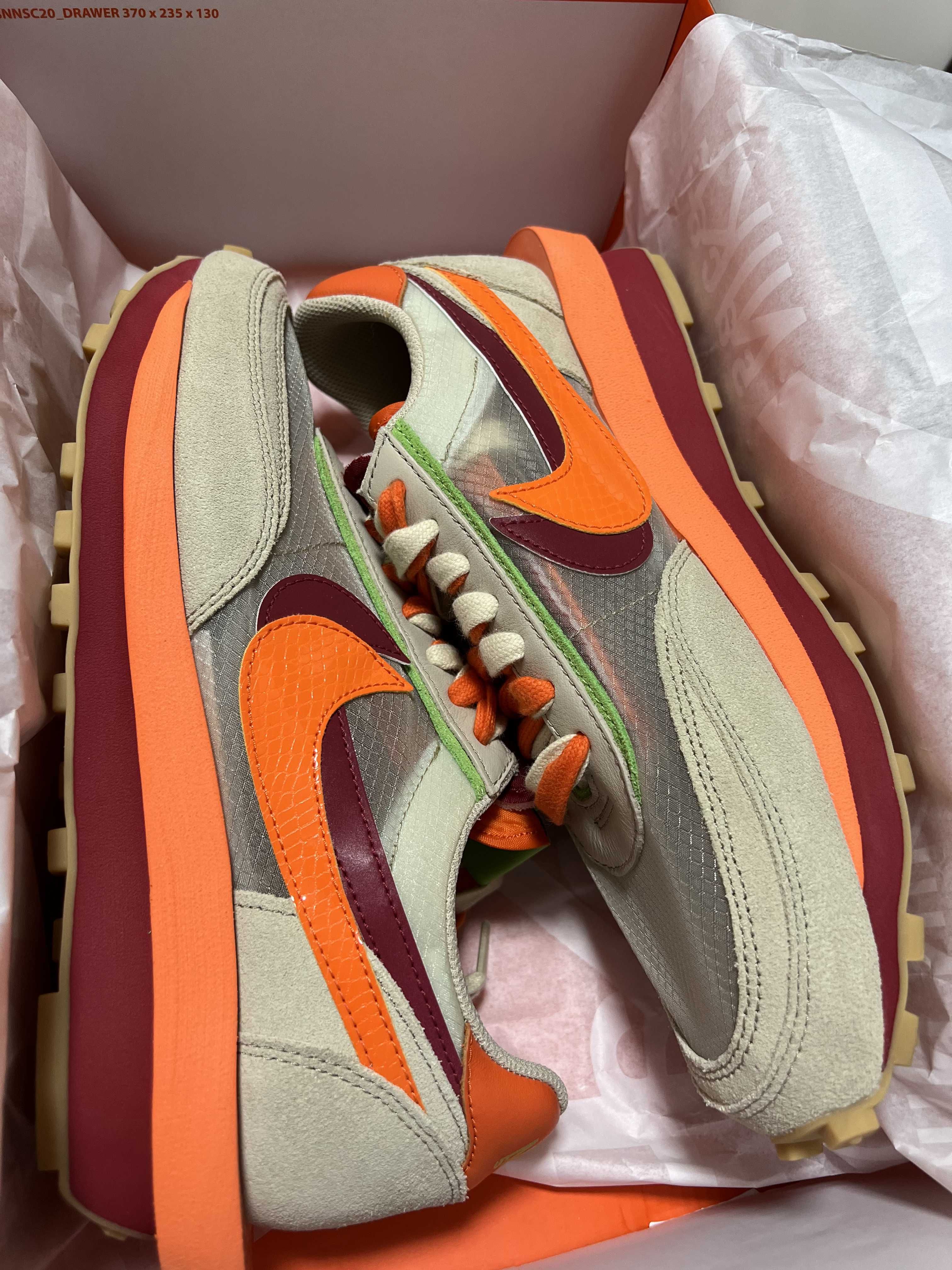 CLOT × Sacai × Nike LD Waffle "Orange Blaze"