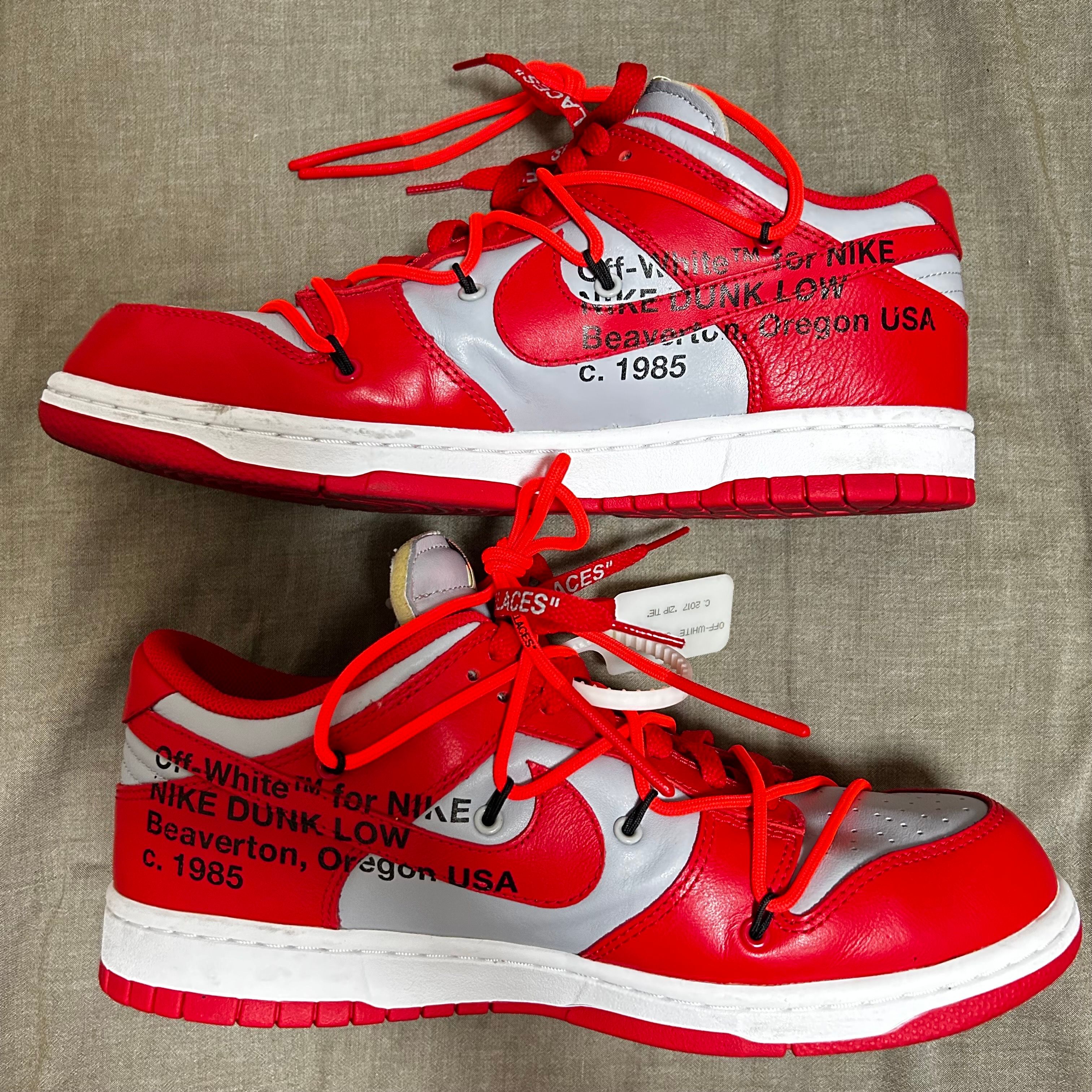 Off-White × Nike Dunk Low "University Red/Wolf Grey"
