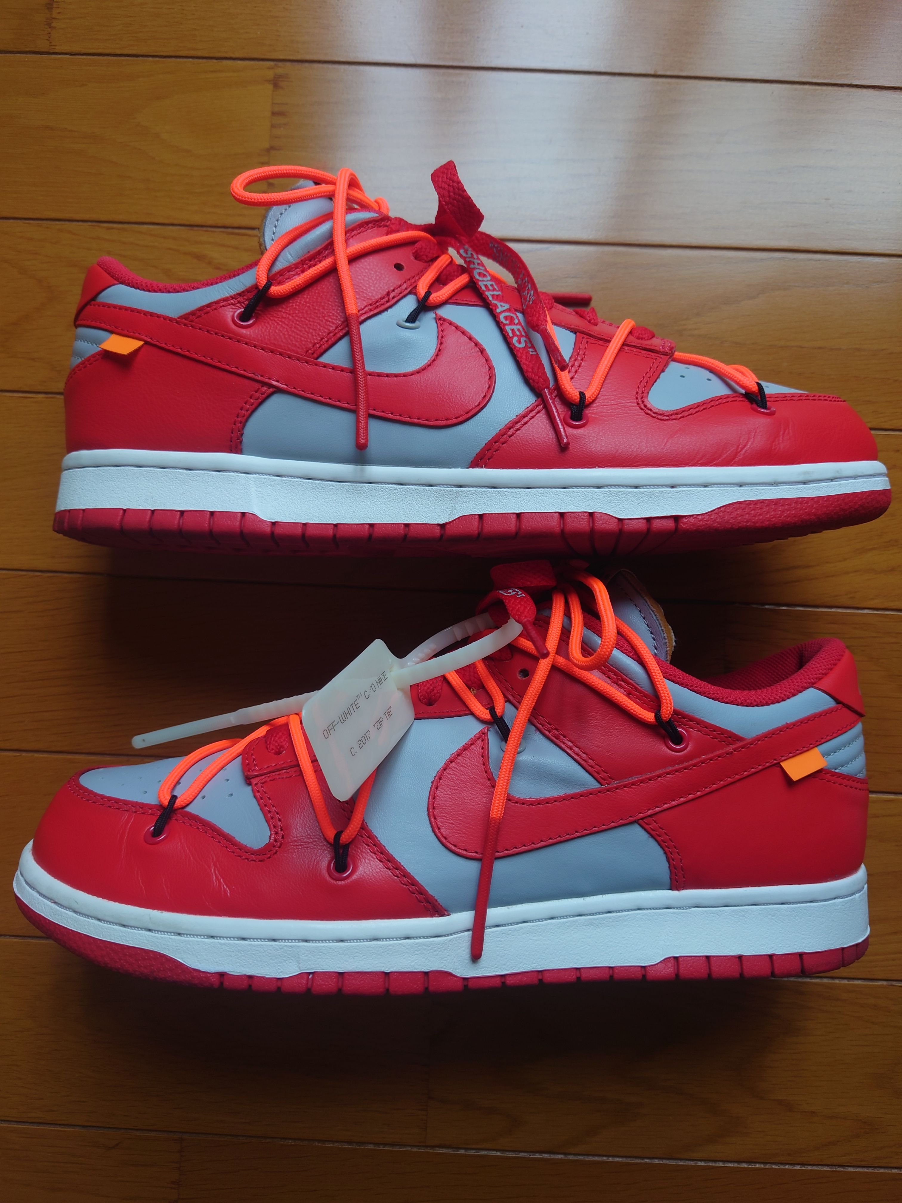 Off-White × Nike Dunk Low "University Red/Wolf Grey"