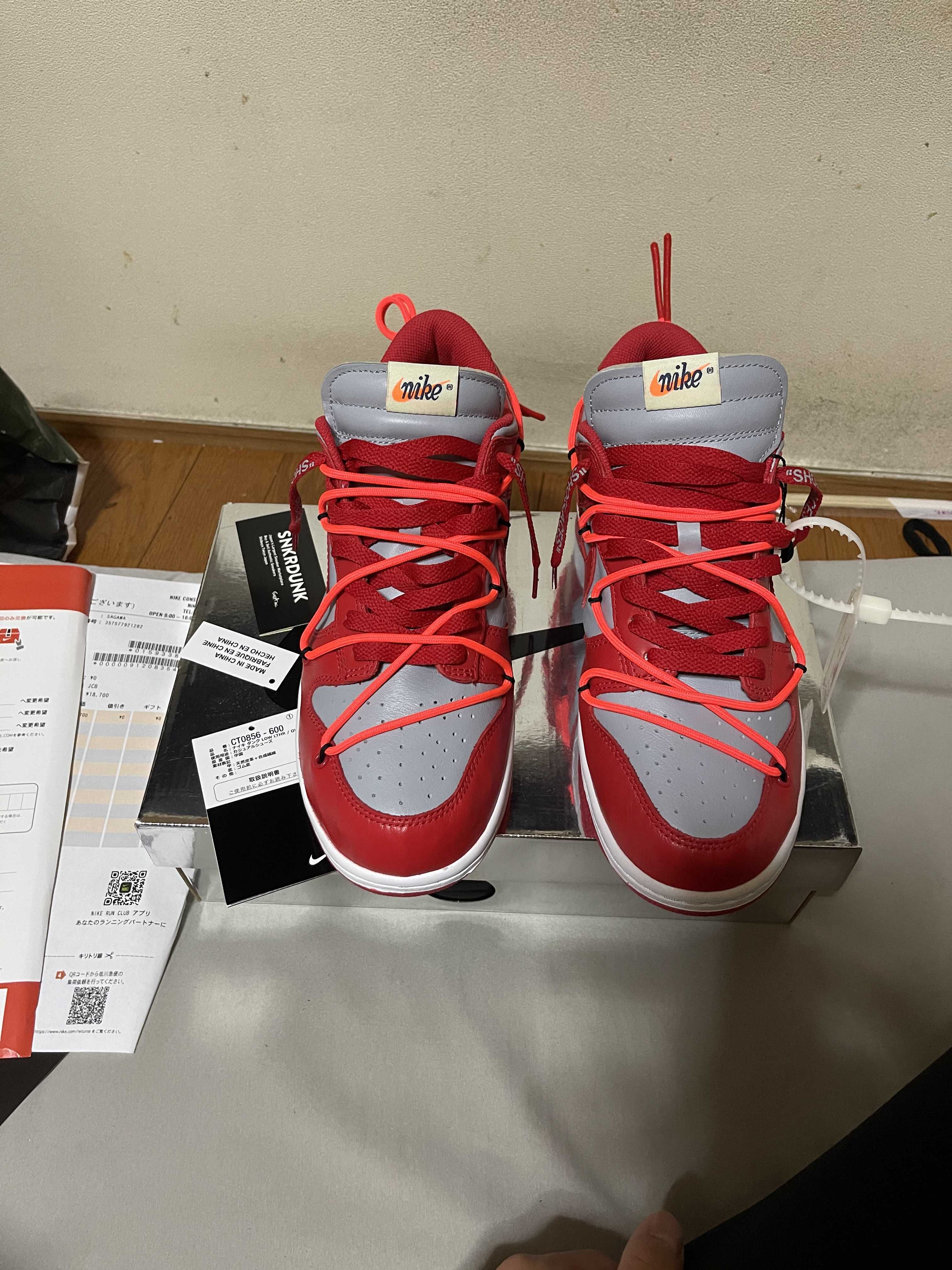 Off-White × Nike Dunk Low "University Red/Wolf Grey"