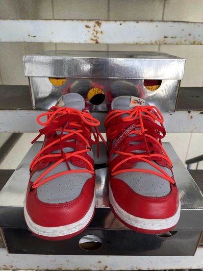 Off-White × Nike Dunk Low "University Red/Wolf Grey"