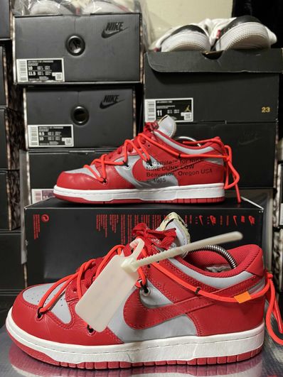 Off-White × Nike Dunk Low "University Red/Wolf Grey"