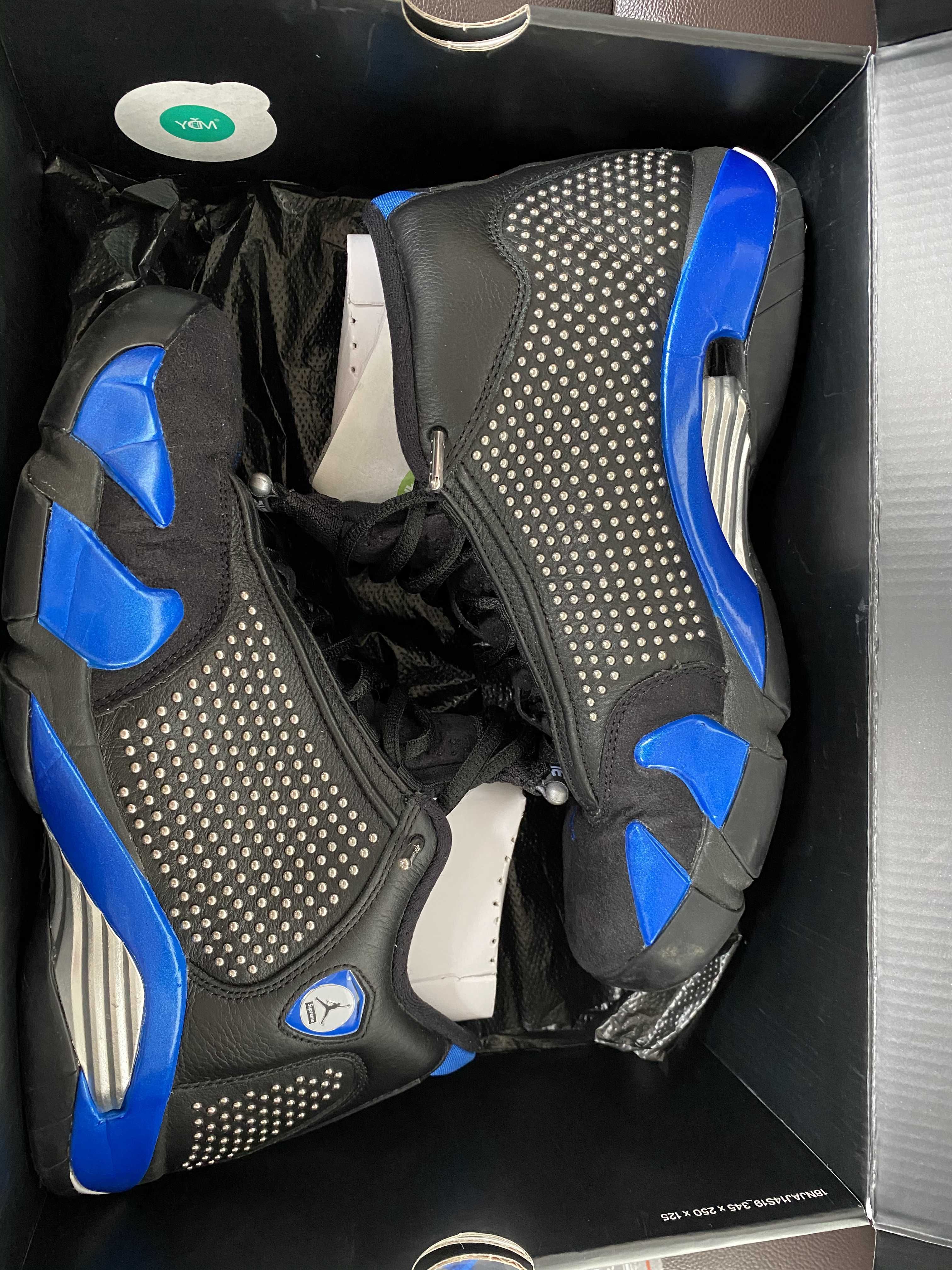 Supreme × Nike Air Jordan 14 Retro "Black/Varsity Royal/Chrome"