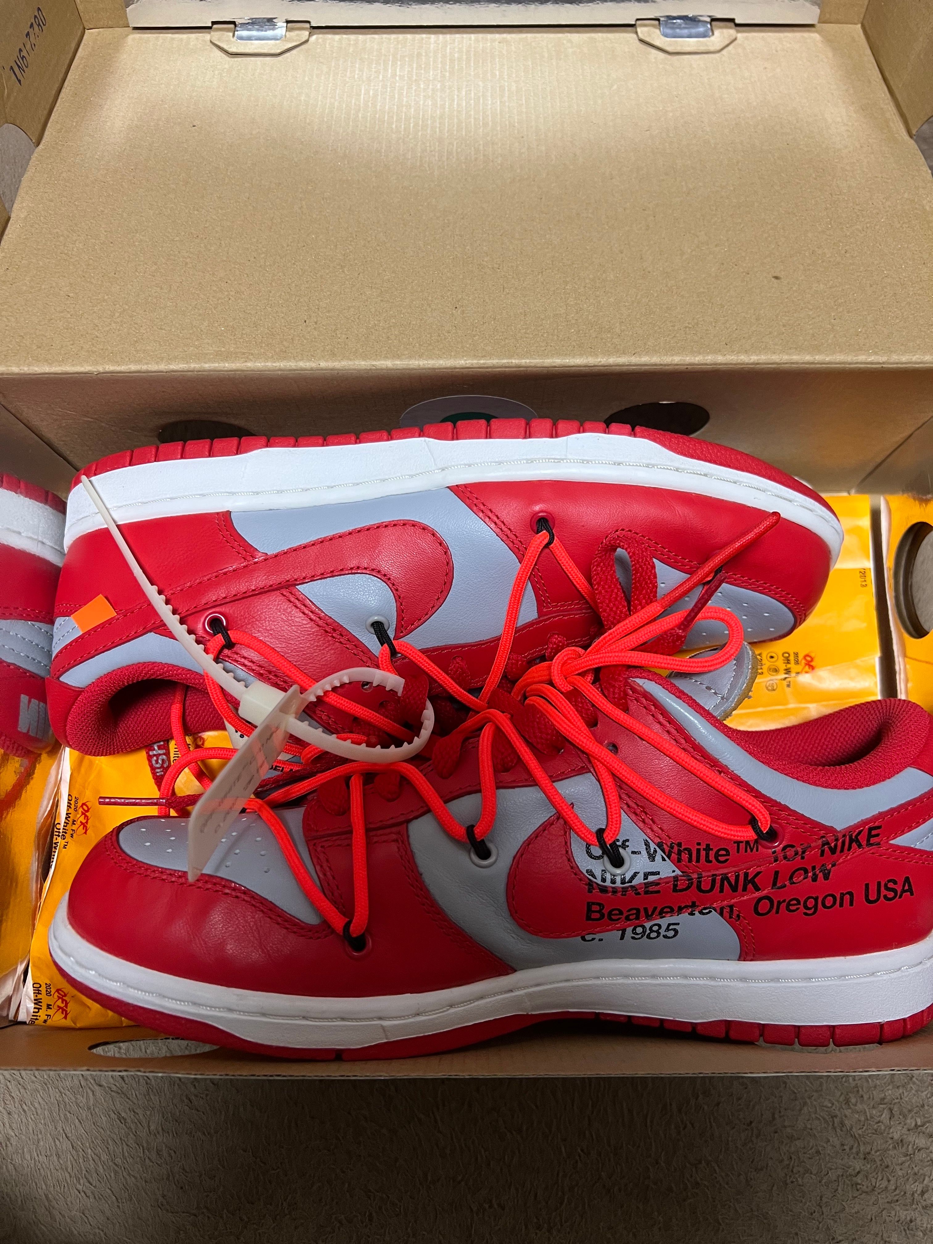 Off-White × Nike Dunk Low "University Red/Wolf Grey"