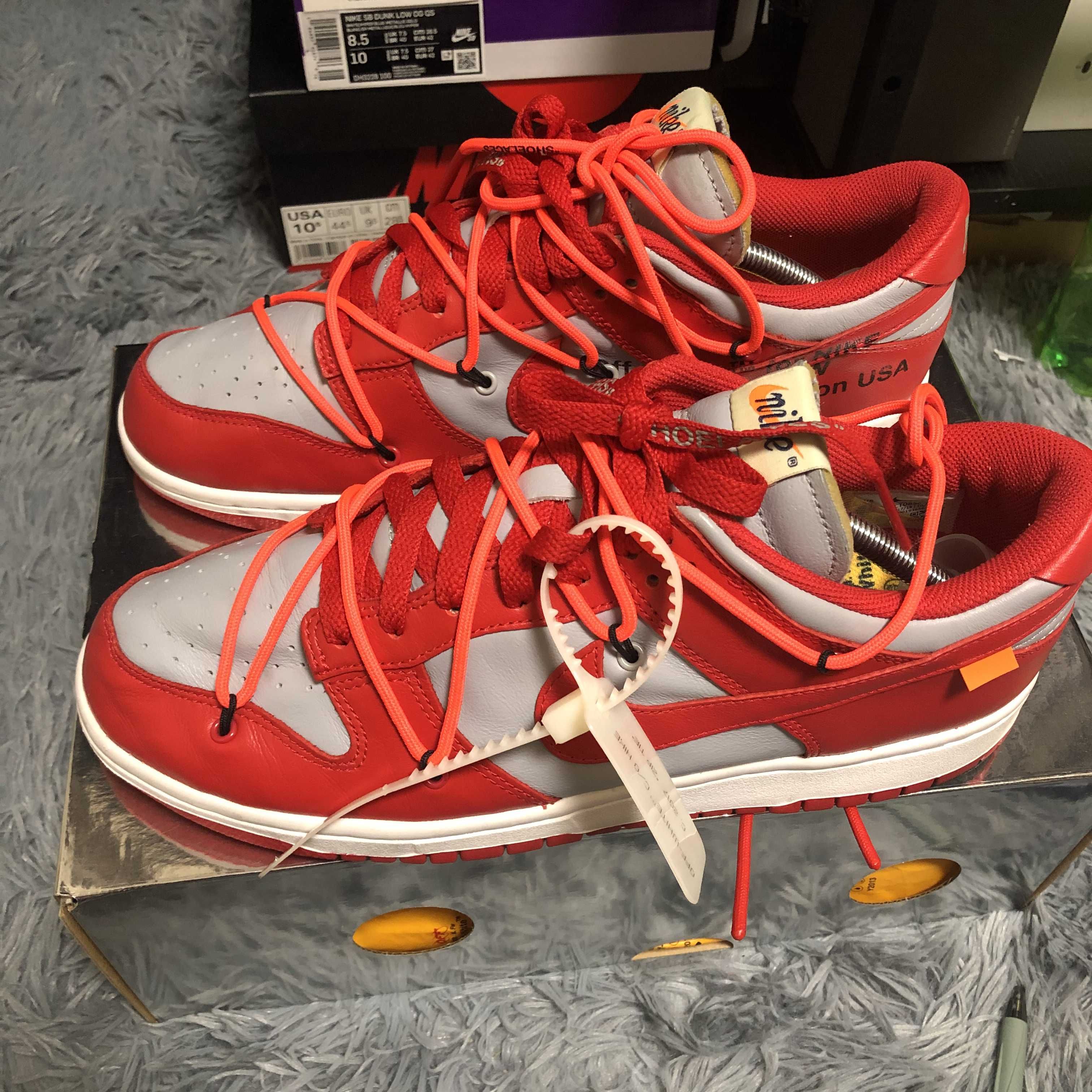 Off-White × Nike Dunk Low "University Red/Wolf Grey"