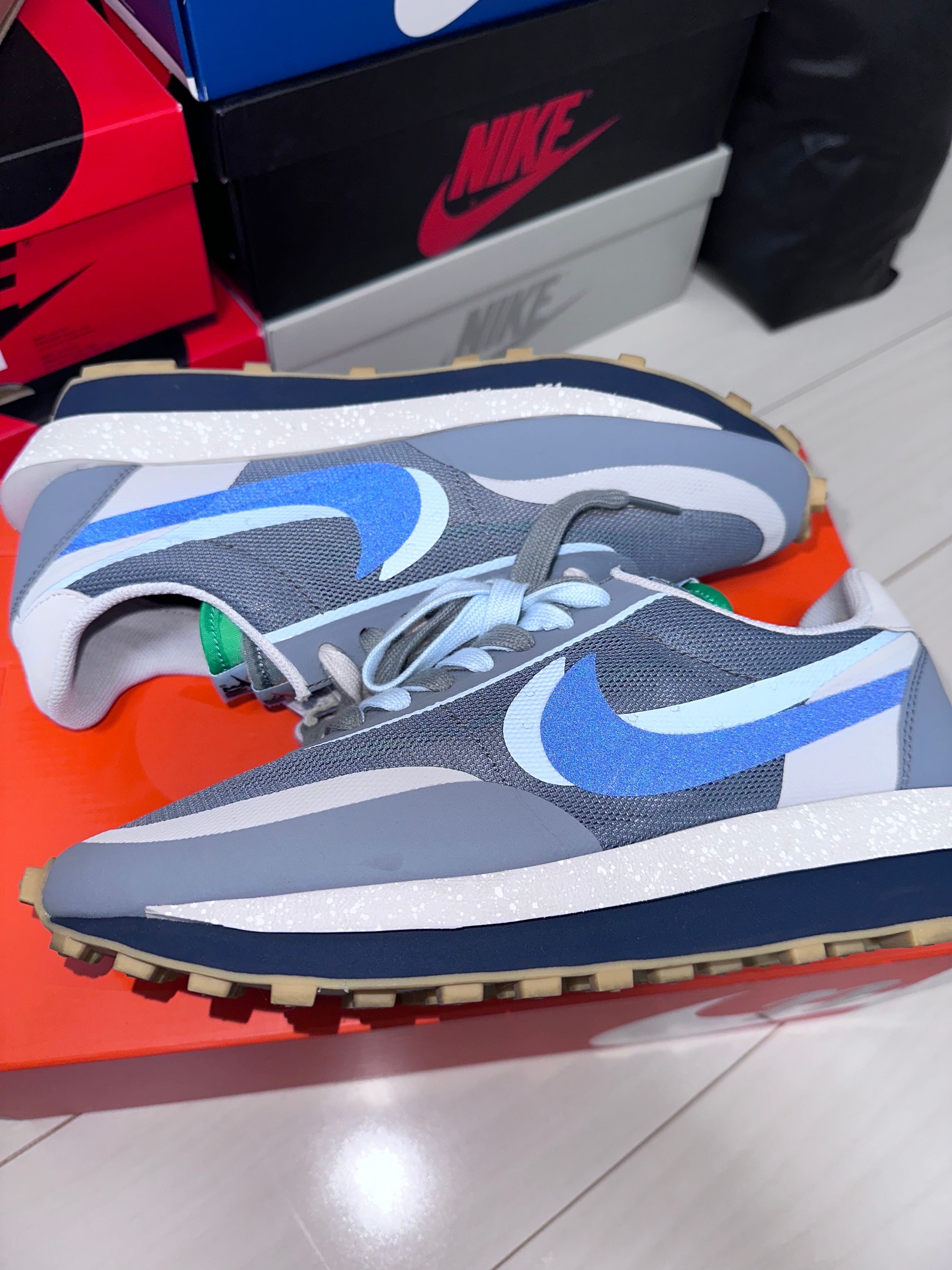 CLOT × Sacai × Nike LD Waffle "Grey Obsidian/Cool Grey"