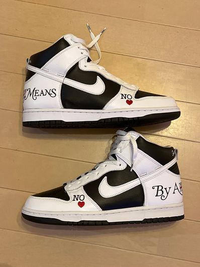 Supreme × Nike SB Dunk High By Any Means "White Black"