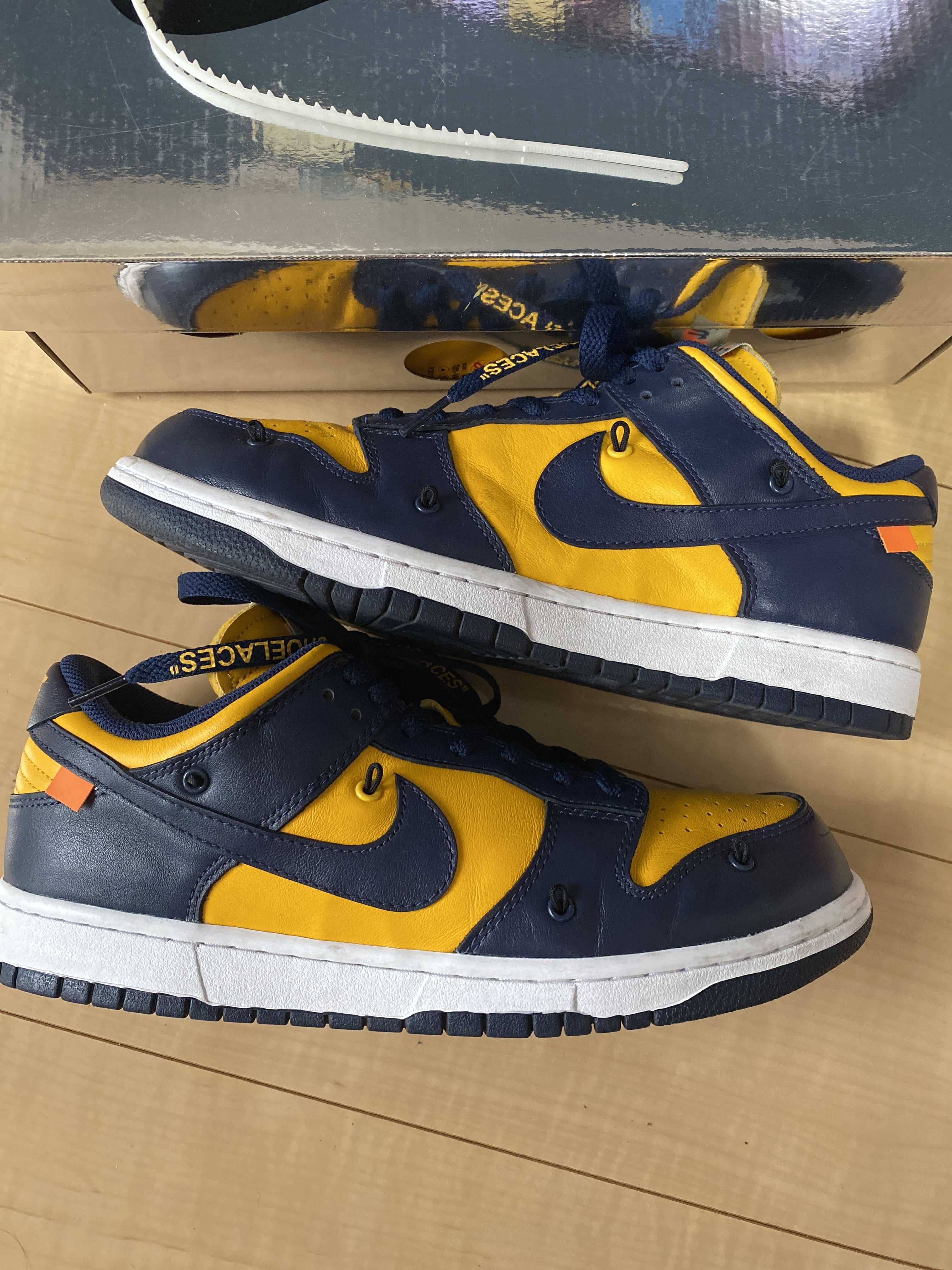 Off-White × Nike Dunk Low  LTHR "University Gold/Midnight Navy/White"