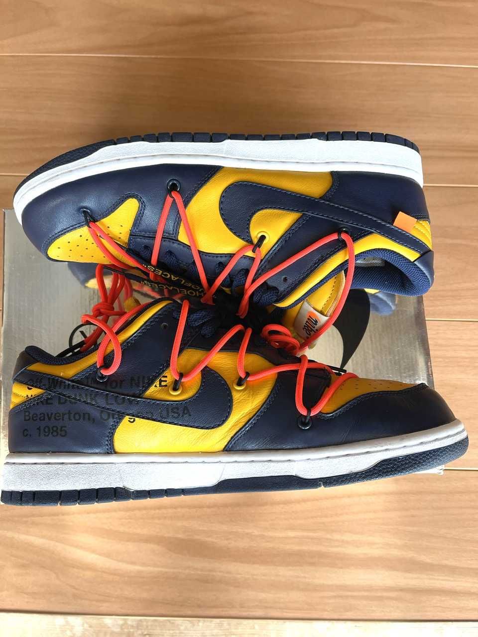 Off-White × Nike Dunk Low LTHR "University Gold/Midnight Navy/White"